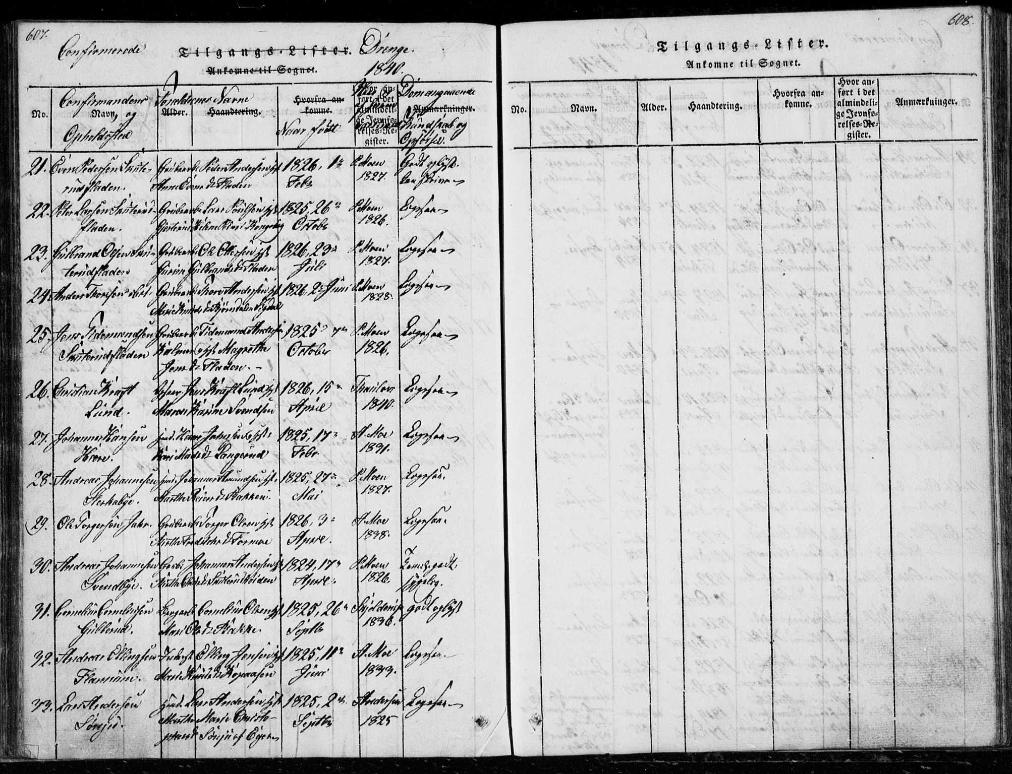 Modum kirkebøker, AV/SAKO-A-234/G/Ga/L0003: Klokkerbok nr. I 3, 1832-1842, s. 607-608
