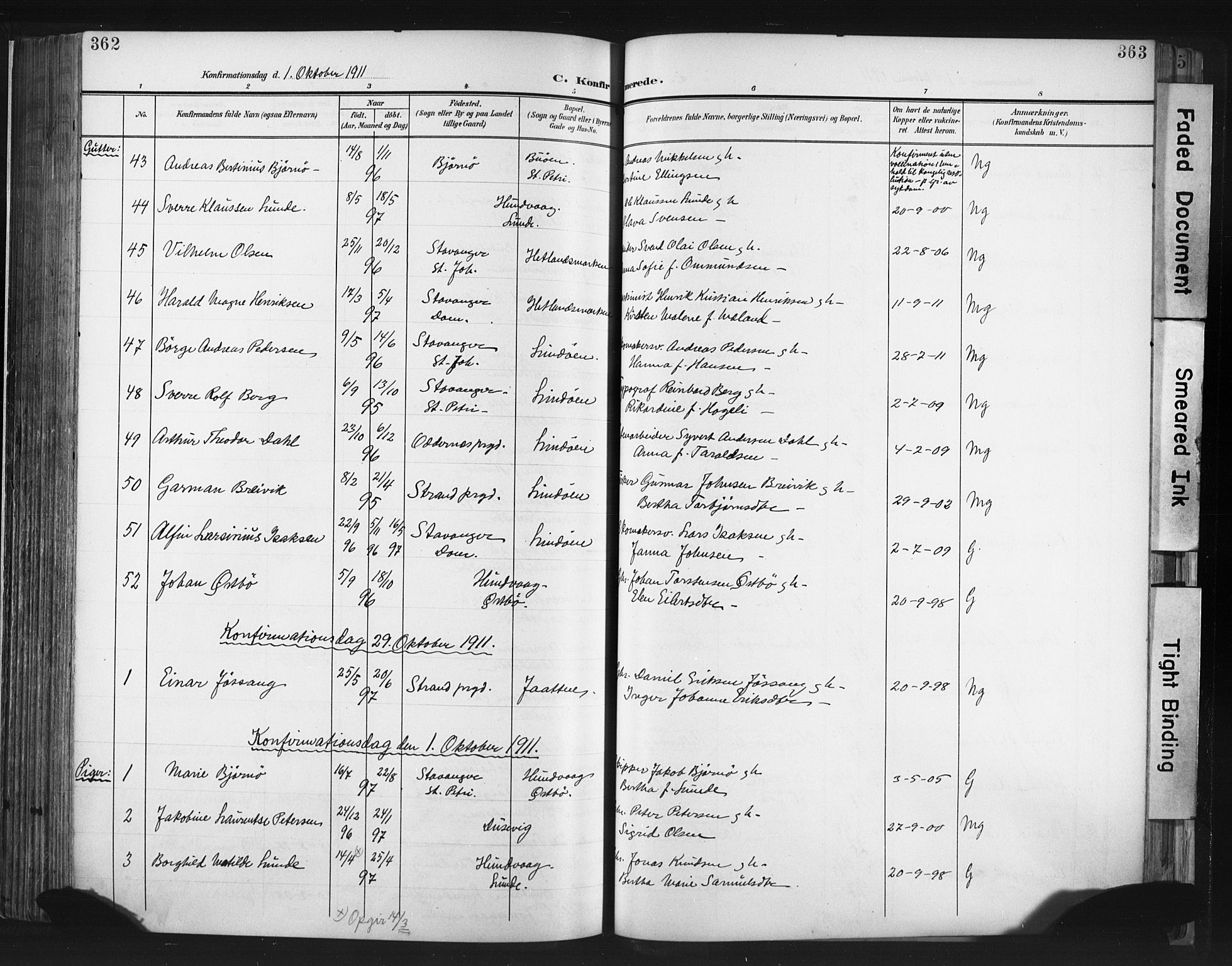 Hetland sokneprestkontor, AV/SAST-A-101826/30/30BA/L0013: Ministerialbok nr. A 13, 1904-1918, s. 362-363