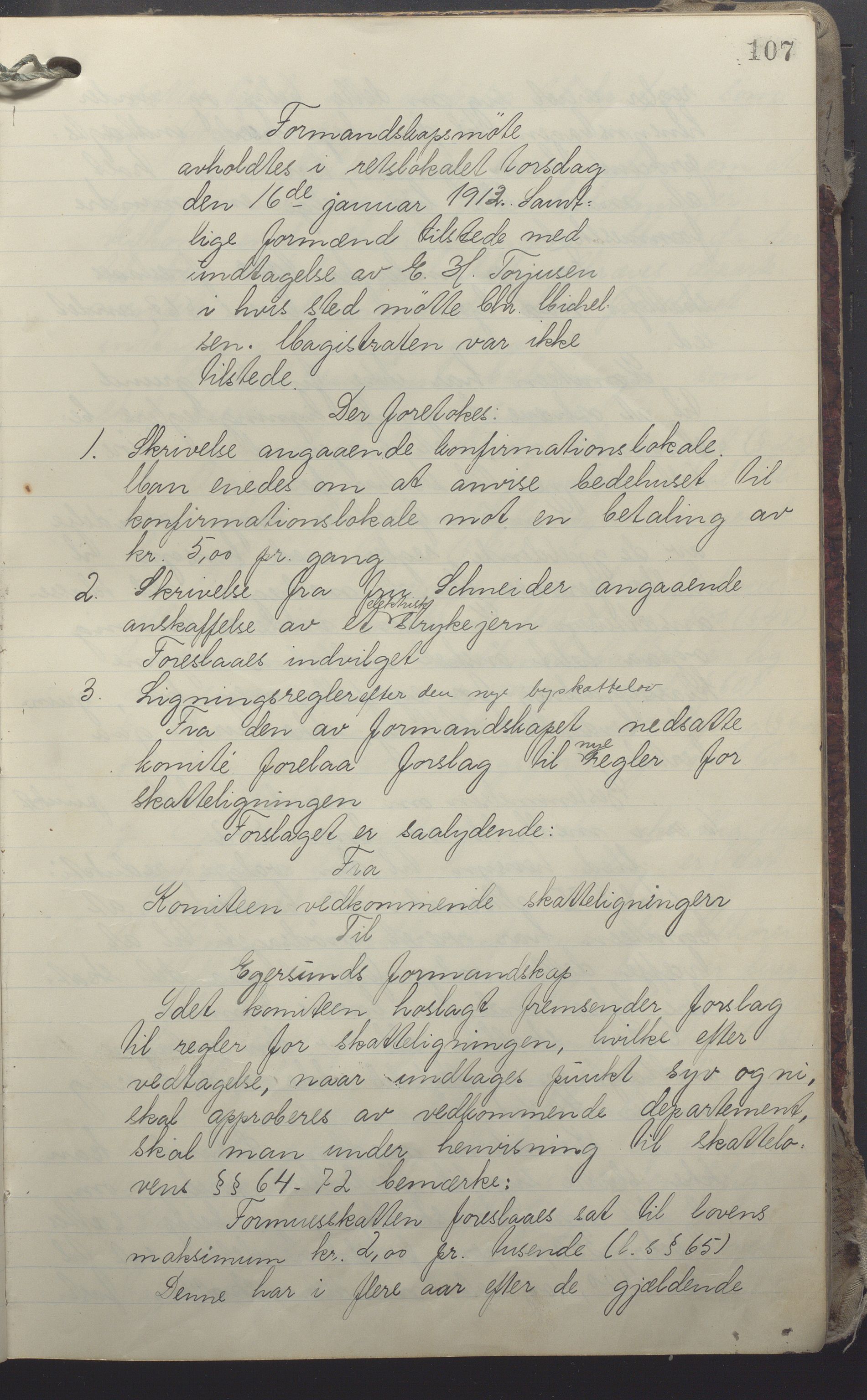Egersund kommune (Ladested) - Formannskapet, IKAR/K-100502/A/L0008: Forhandlingsprotokoll, 1912-1916, s. 107