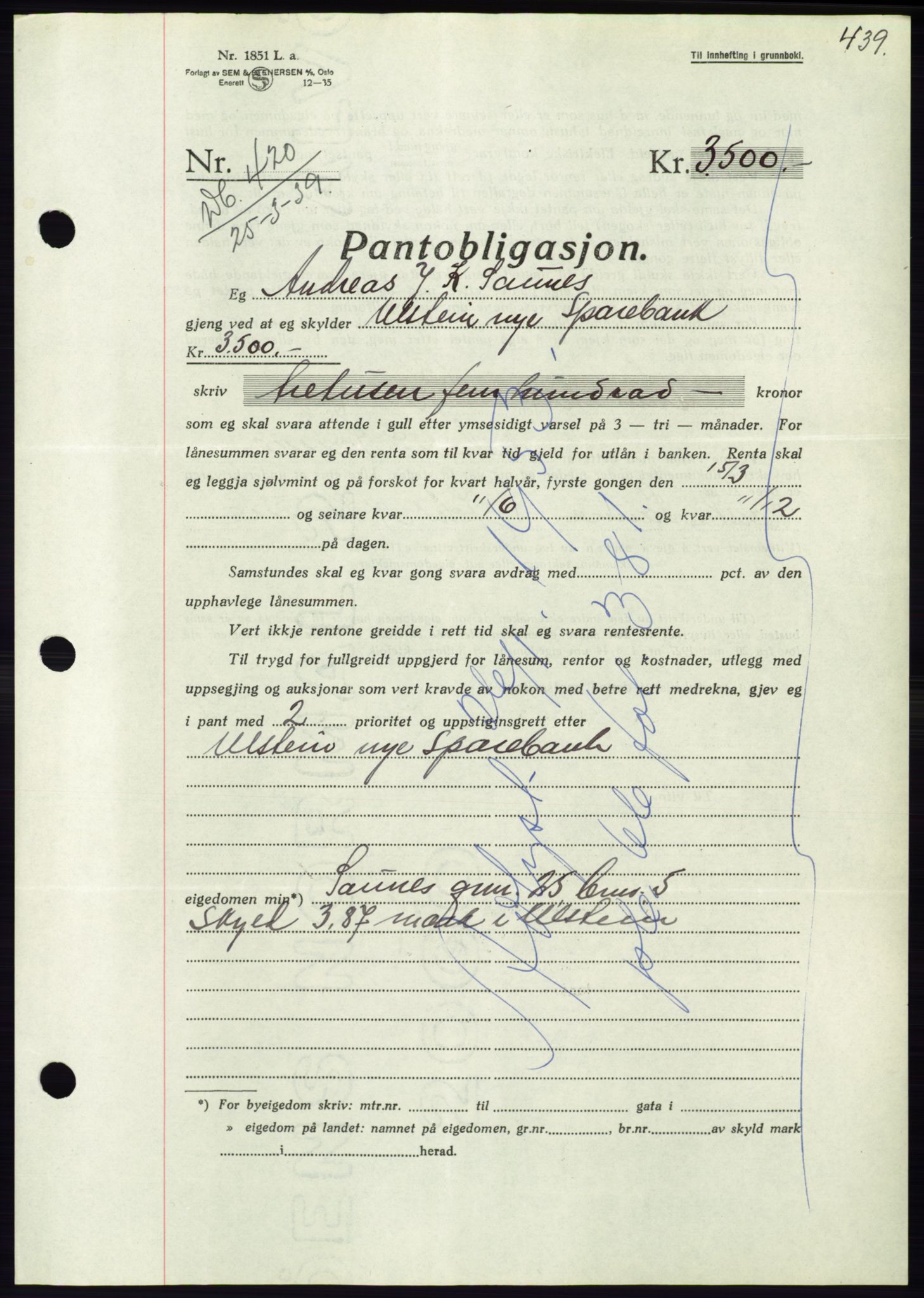 Søre Sunnmøre sorenskriveri, AV/SAT-A-4122/1/2/2C/L0067: Pantebok nr. 61, 1938-1939, Dagboknr: 420/1939