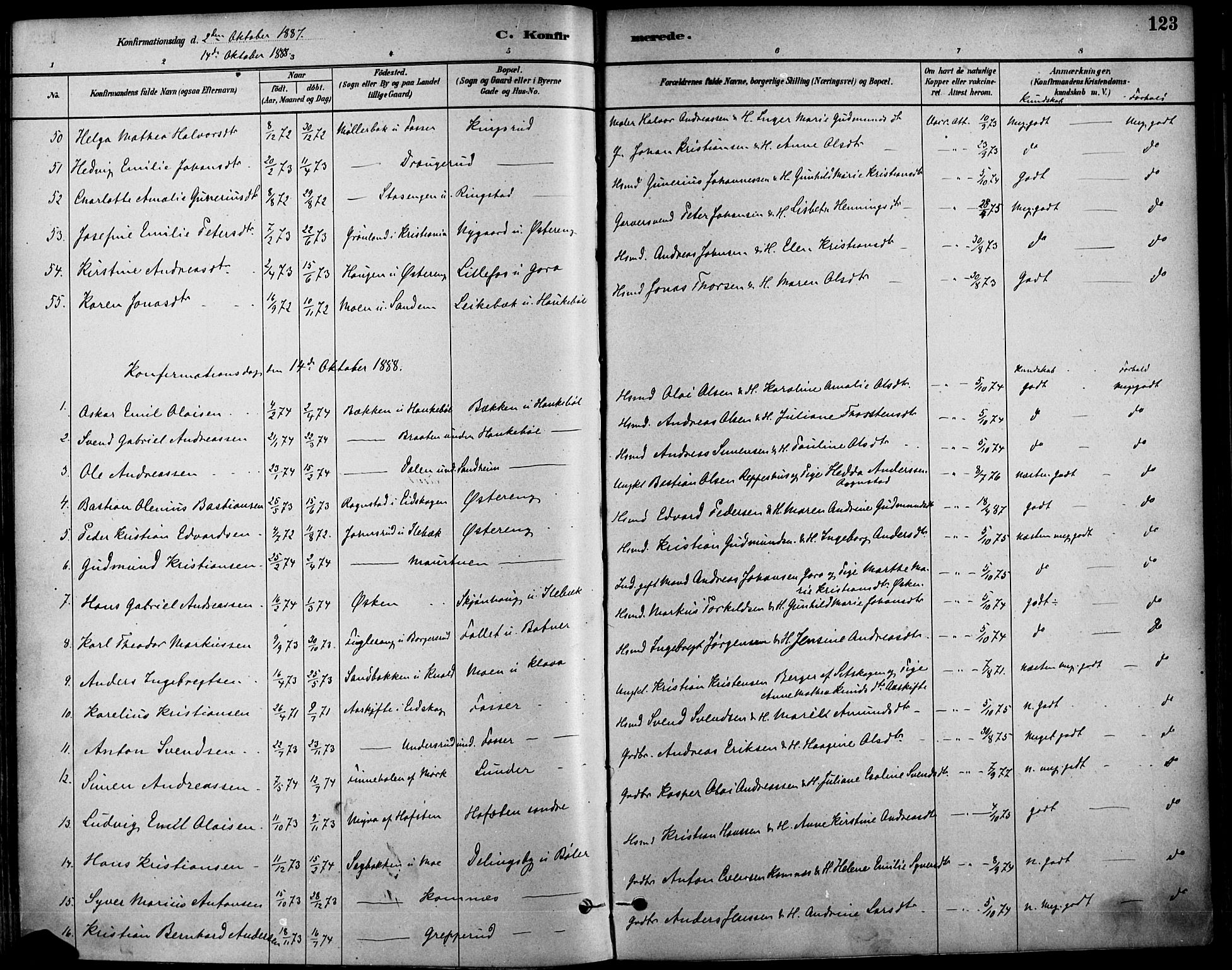 Høland prestekontor Kirkebøker, SAO/A-10346a/F/Fa/L0013: Ministerialbok nr. I 13, 1880-1897, s. 123