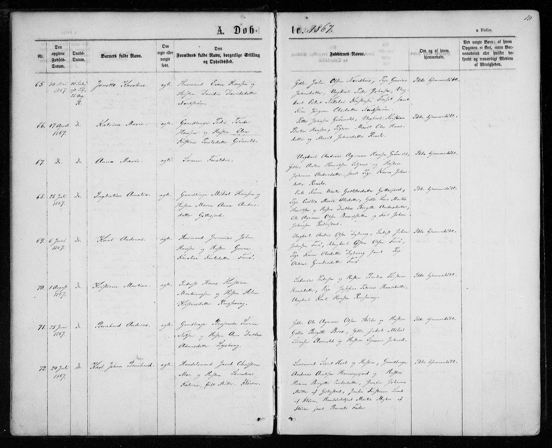 Tranøy sokneprestkontor, AV/SATØ-S-1313/I/Ia/Iaa/L0008kirke: Ministerialbok nr. 8, 1867-1877, s. 10
