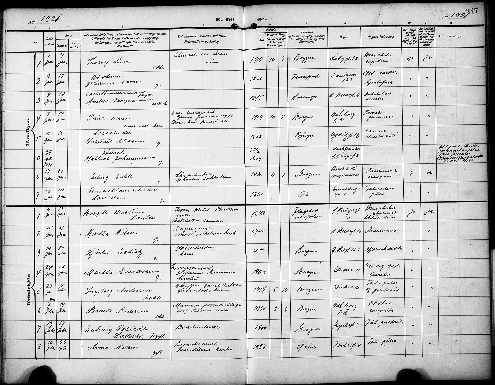 Sandviken Sokneprestembete, AV/SAB-A-77601/H/Hb/L0017: Klokkerbok nr. E 1, 1903-1926, s. 247