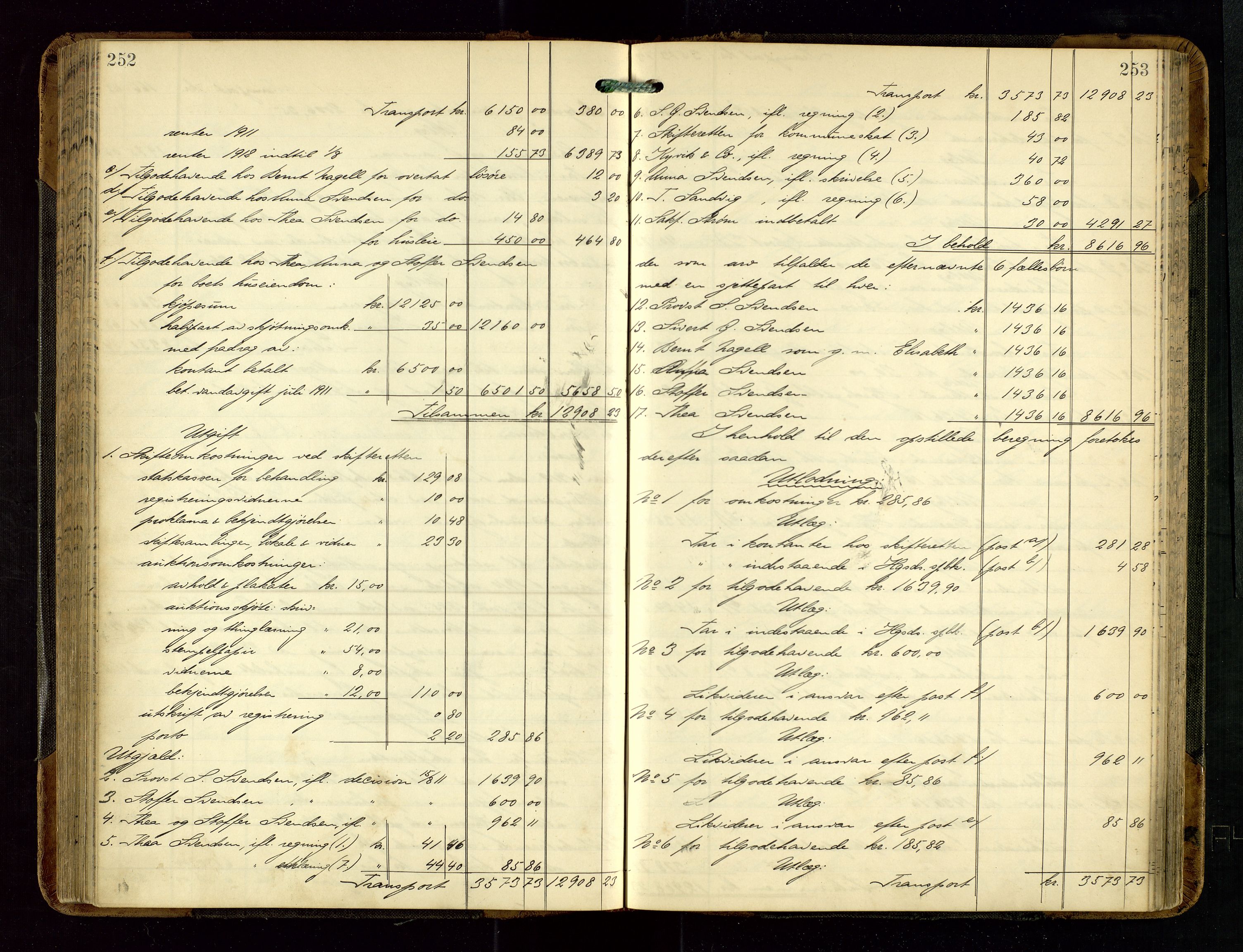 Haugesund tingrett, AV/SAST-A-101415/01/IV/IVD/L0002: Skifteutlodningsprotokoll, med register, 1904-1915, s. 252-253