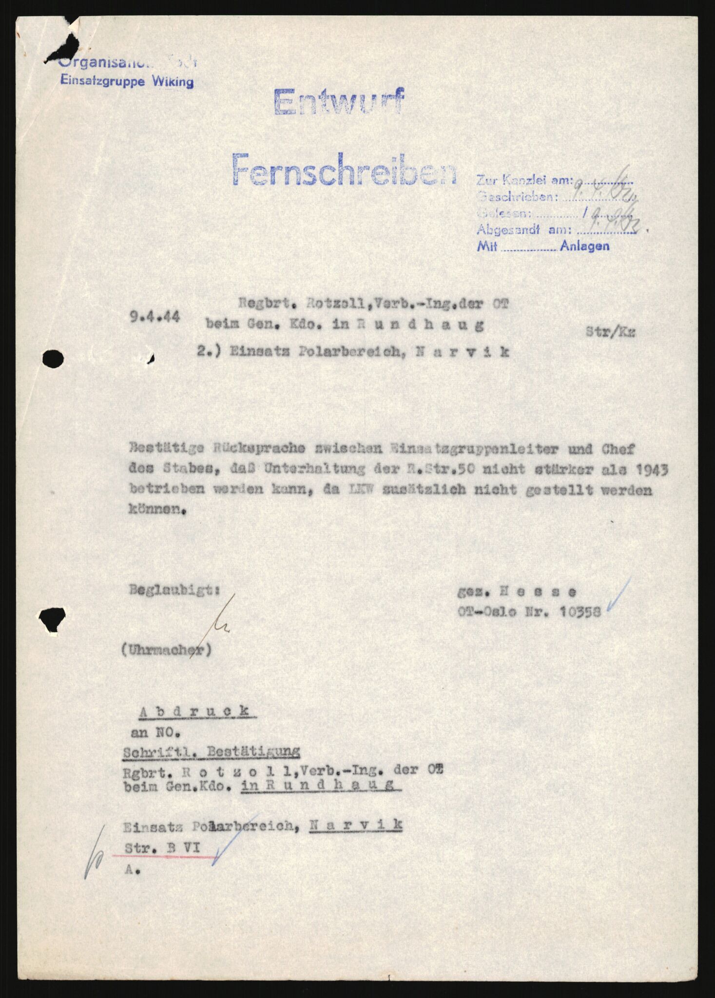 Forsvarets Overkommando. 2 kontor. Arkiv 11.4. Spredte tyske arkivsaker, AV/RA-RAFA-7031/D/Dar/Darb/L0001: Reichskommissariat - Hauptabteilung Technik und Verkehr, 1940-1944, s. 431