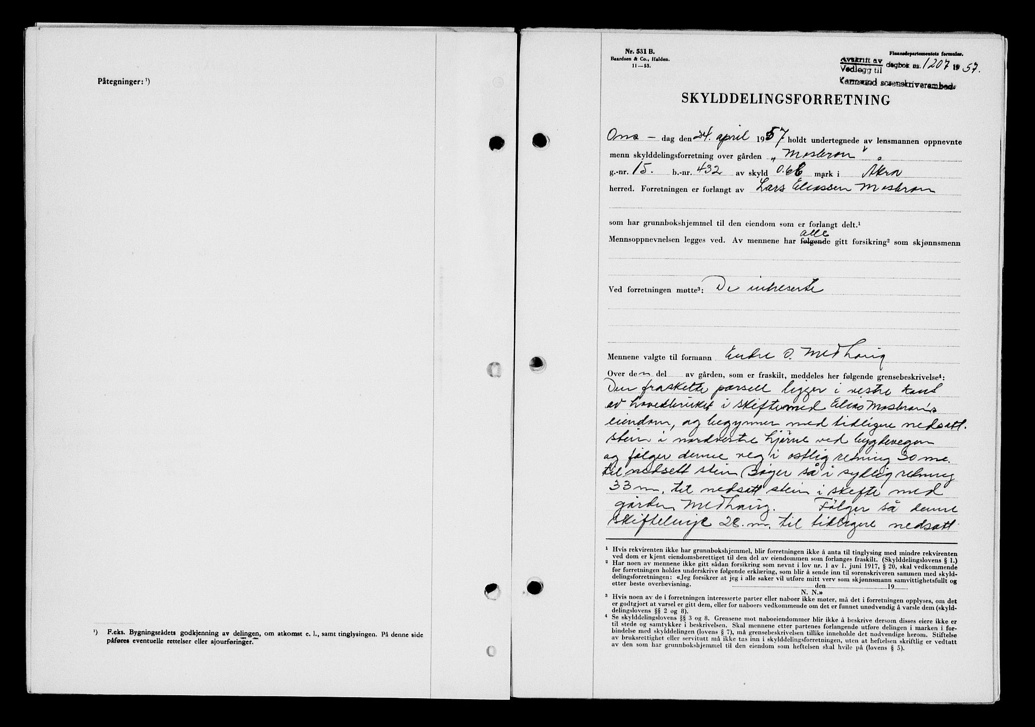 Karmsund sorenskriveri, SAST/A-100311/01/II/IIB/L0124: Pantebok nr. 104A, 1957-1957, Dagboknr: 1207/1957