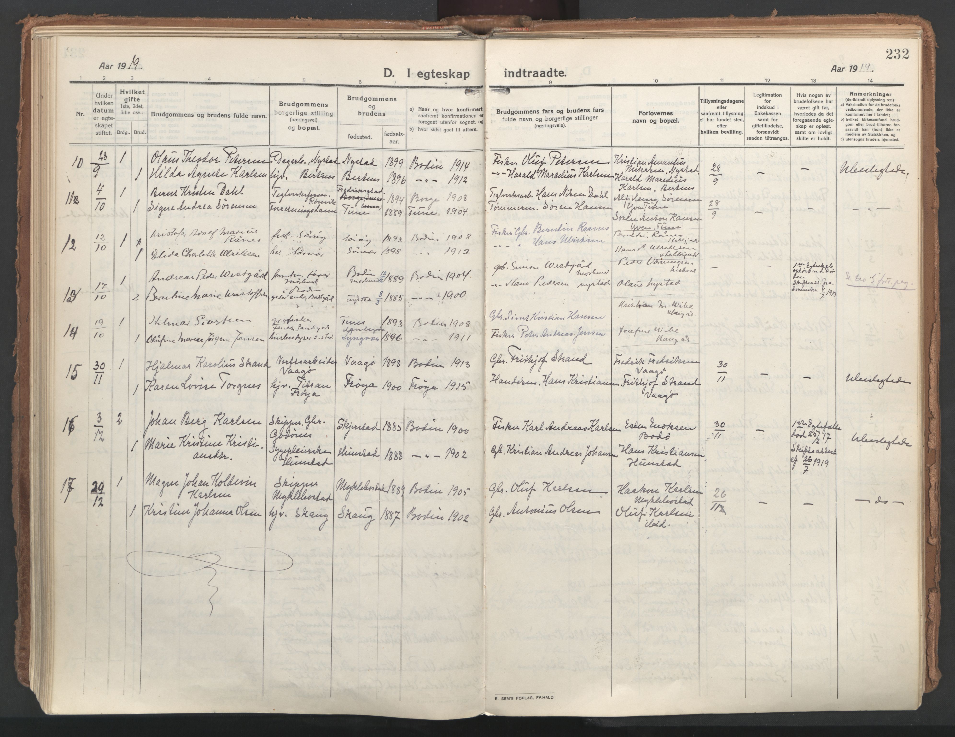 Ministerialprotokoller, klokkerbøker og fødselsregistre - Nordland, AV/SAT-A-1459/802/L0060: Ministerialbok nr. 802A07, 1916-1933, s. 232