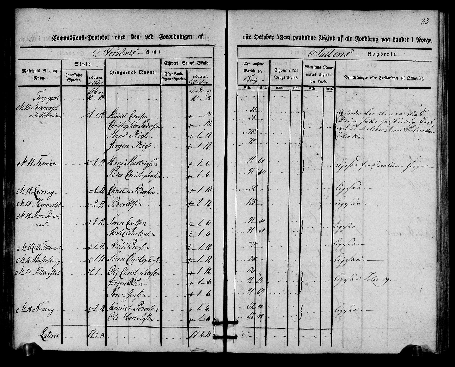 Rentekammeret inntil 1814, Realistisk ordnet avdeling, AV/RA-EA-4070/N/Ne/Nea/L0160: Salten fogderi. Kommisjonsprotokoll, 1803, s. 32