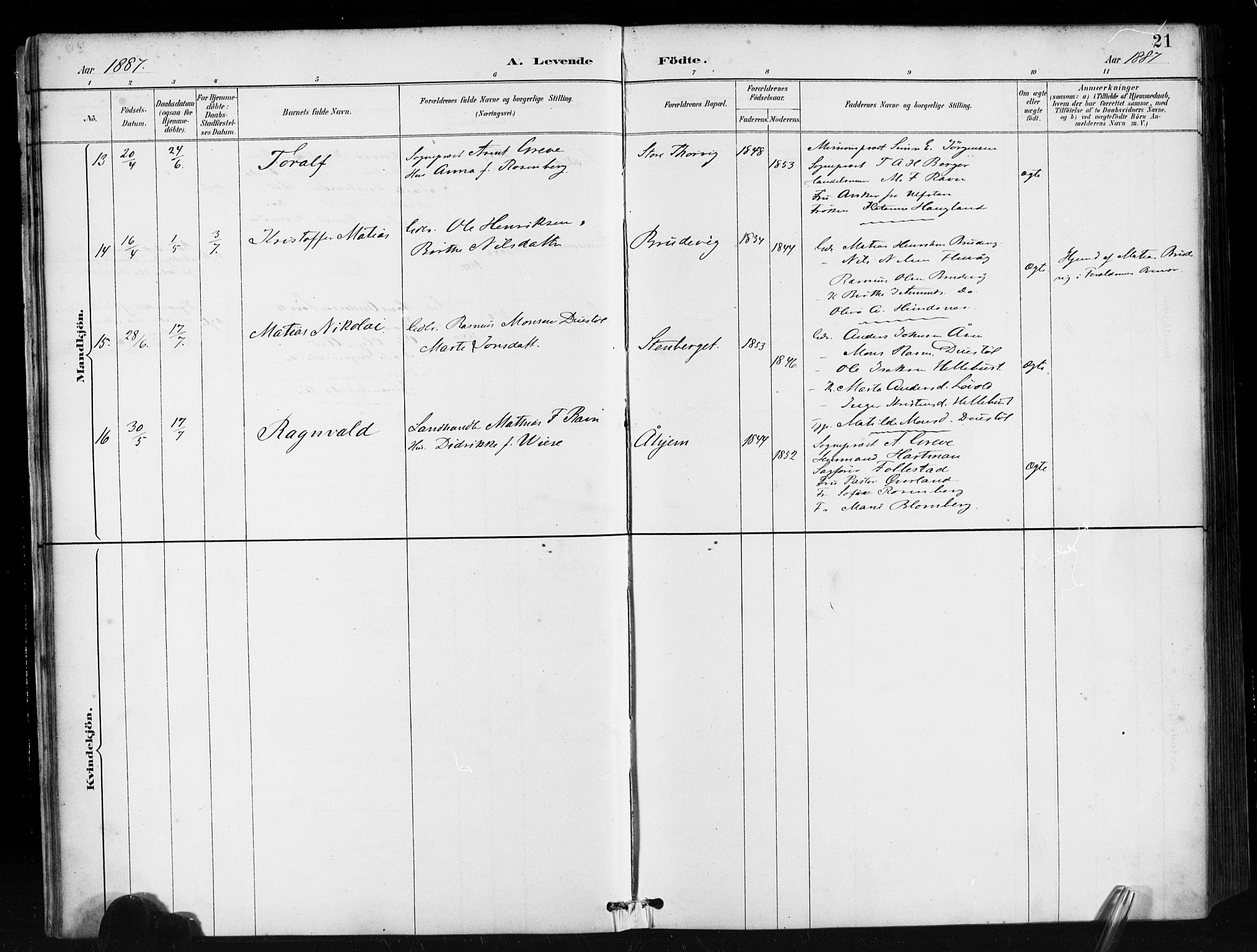 Ministerialprotokoller, klokkerbøker og fødselsregistre - Møre og Romsdal, AV/SAT-A-1454/501/L0008: Ministerialbok nr. 501A08, 1885-1901, s. 21
