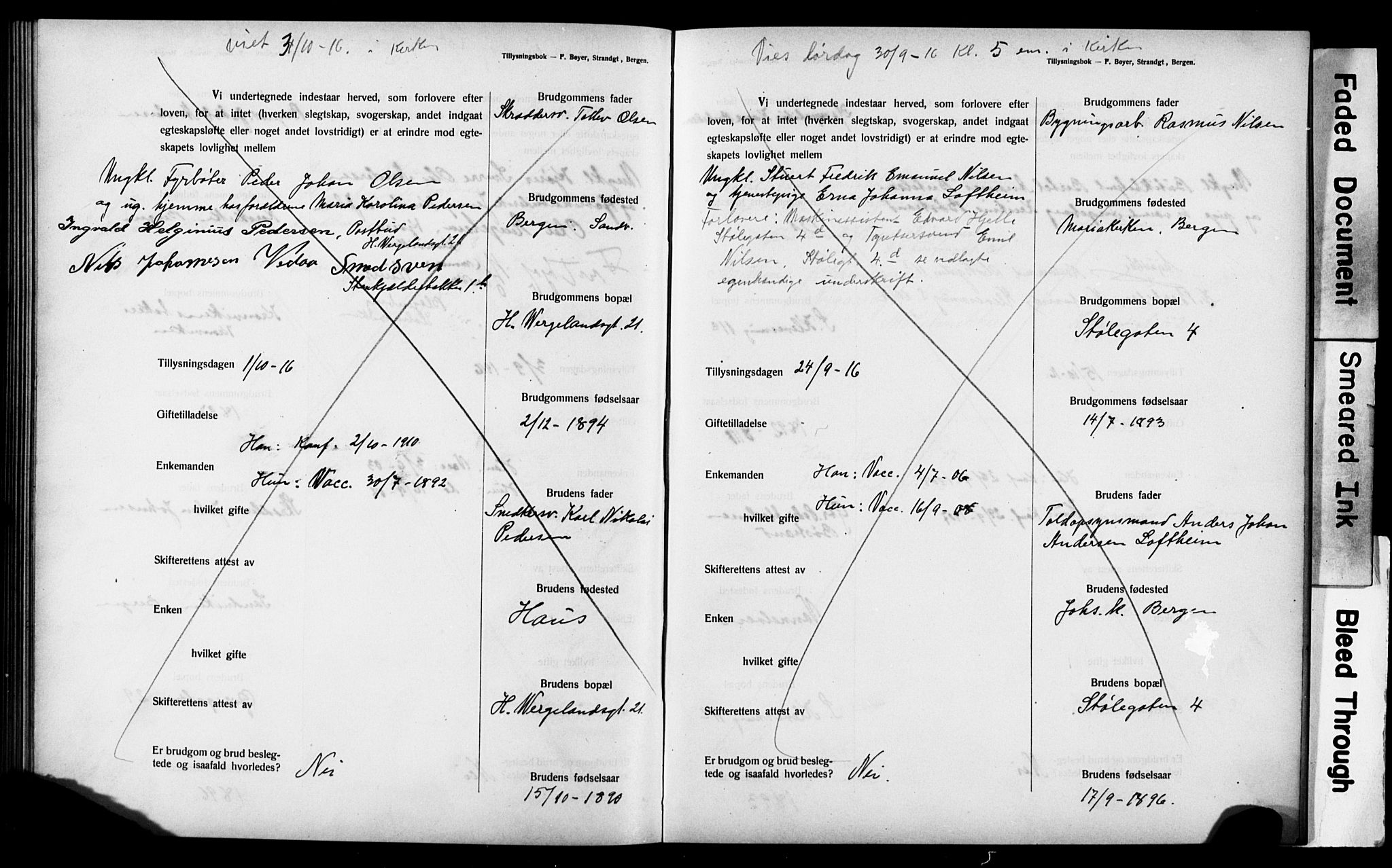 Mariakirken Sokneprestembete, AV/SAB-A-76901: Forlovererklæringer nr. II.5.3, 1909-1917, s. 165