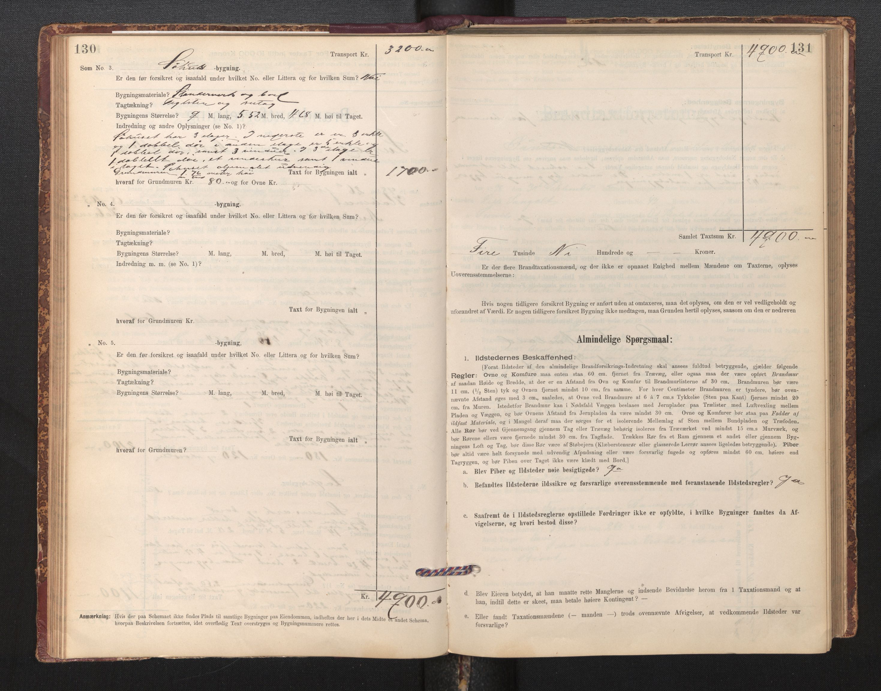 Lensmannen i Sund og Austevoll, AV/SAB-A-35201/0012/L0003: Branntakstprotokoll, skjematakst, 1894-1917, s. 130-131