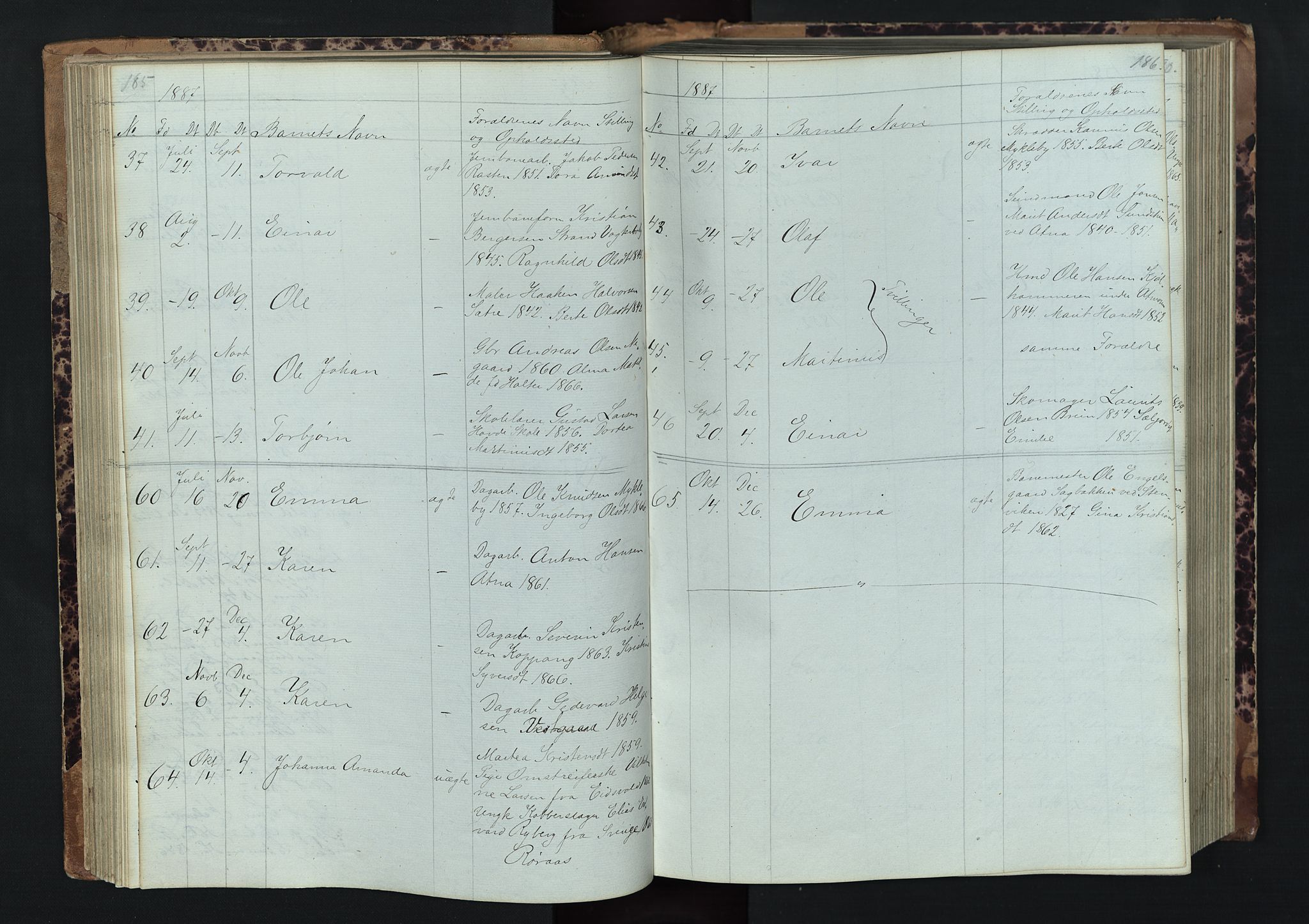 Stor-Elvdal prestekontor, AV/SAH-PREST-052/H/Ha/Hab/L0001: Klokkerbok nr. 1 /1, 1860-1894, s. 185-186