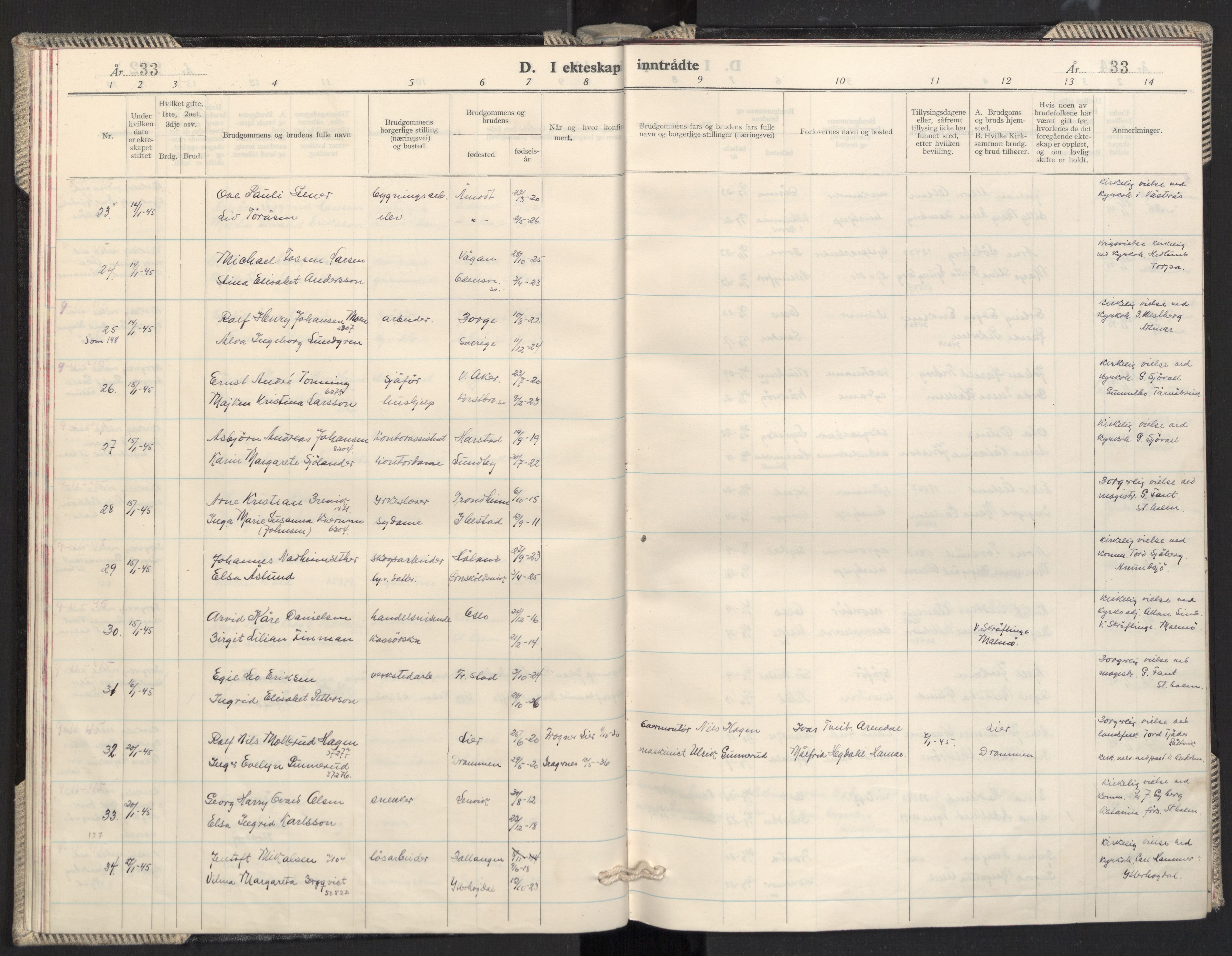 Prestekontoret i Sverige under okkupasjonen Kirkebøker, AV/SAO-A-11045/F/L0003: Ministerialbok nr. 3, 1944-1945, s. 33
