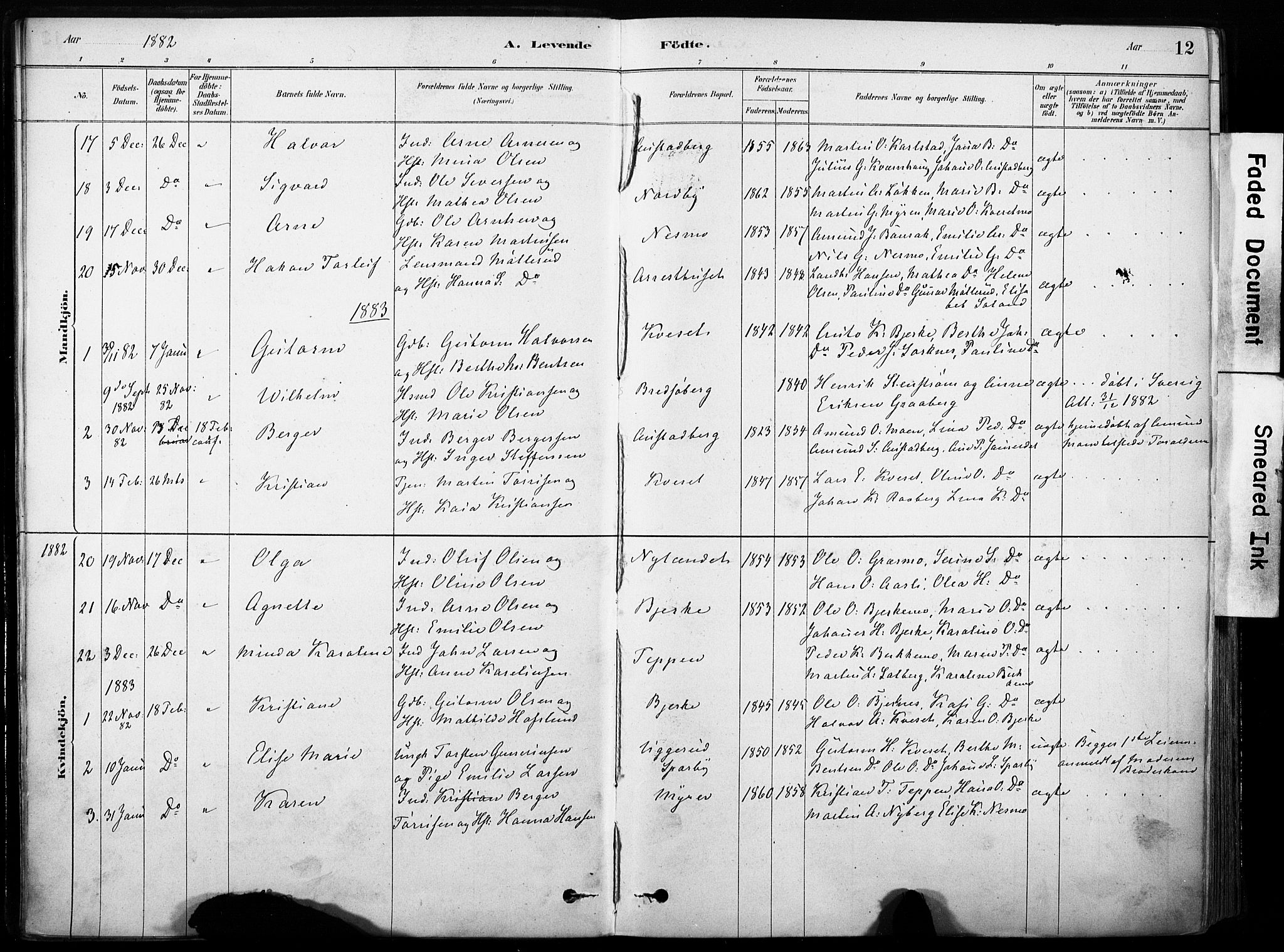 Hof prestekontor, AV/SAH-PREST-038/H/Ha/Haa/L0011: Ministerialbok nr. 11, 1879-1911, s. 12