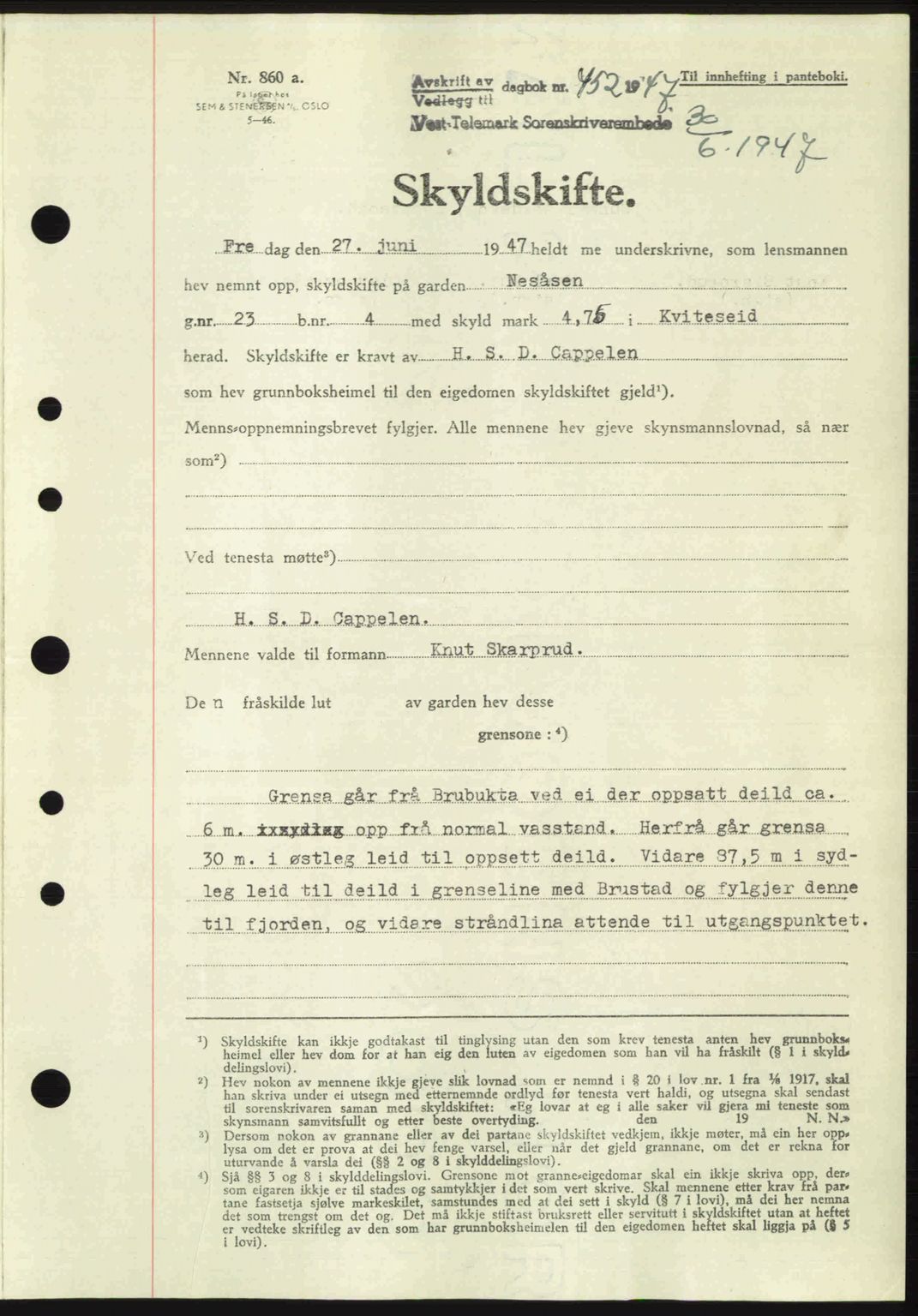 Vest-Telemark sorenskriveri, SAKO/A-134/G/Ga/Gac/L0008: Pantebok nr. A-8, 1947-1948, Dagboknr: 452/1947