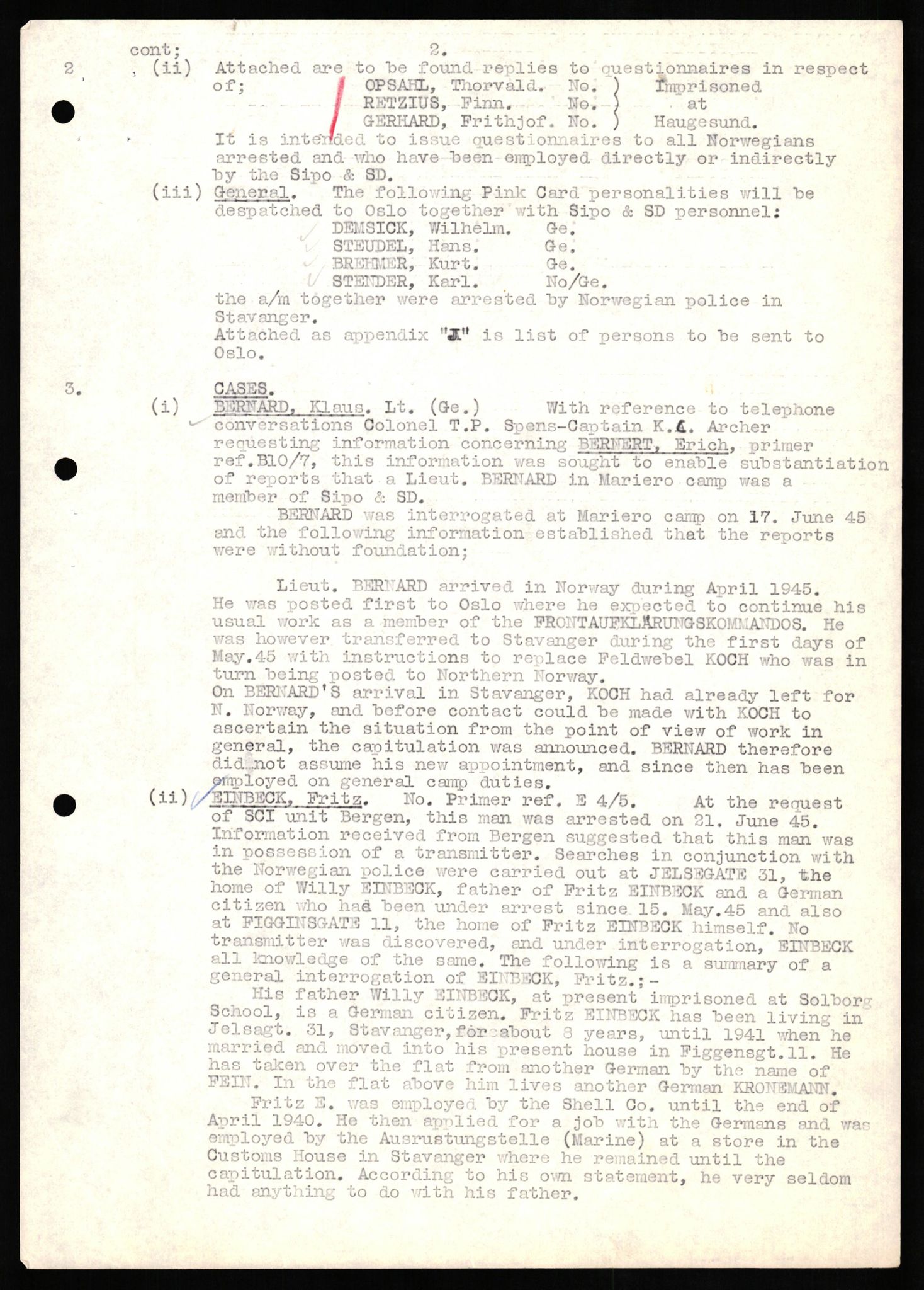 Forsvaret, Forsvarets overkommando II, AV/RA-RAFA-3915/D/Db/L0017: CI Questionaires. Tyske okkupasjonsstyrker i Norge. Tyskere., 1945-1946, s. 221