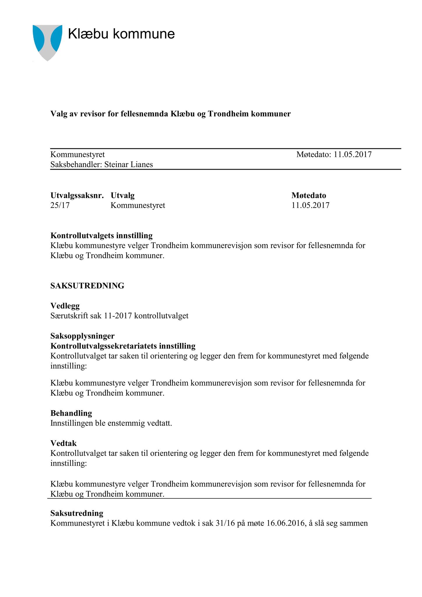 Klæbu Kommune, TRKO/KK/01-KS/L010: Kommunestyret - Møtedokumenter, 2017, s. 704