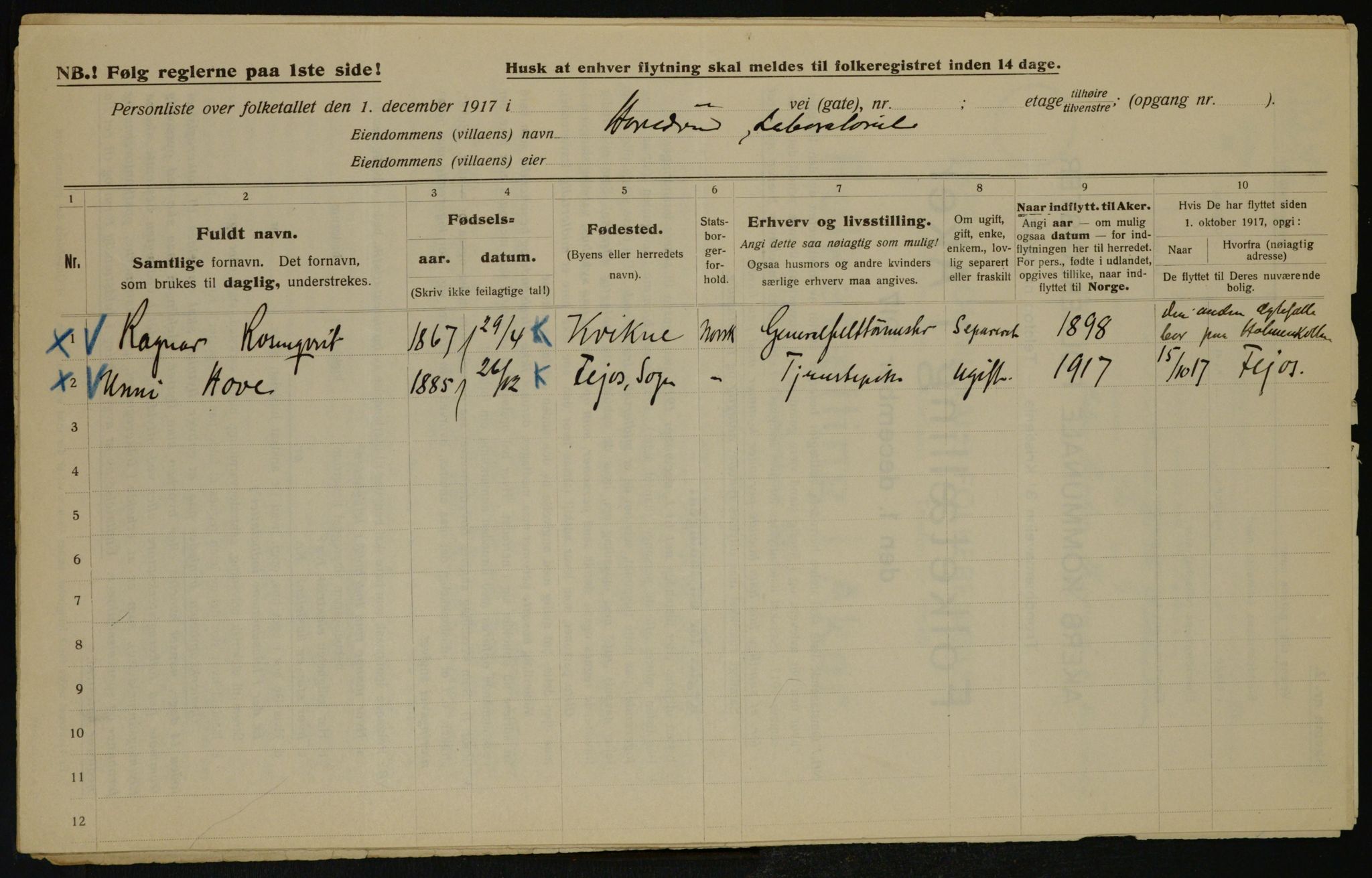 OBA, Kommunal folketelling 1.12.1917 for Aker, 1917, s. 21634