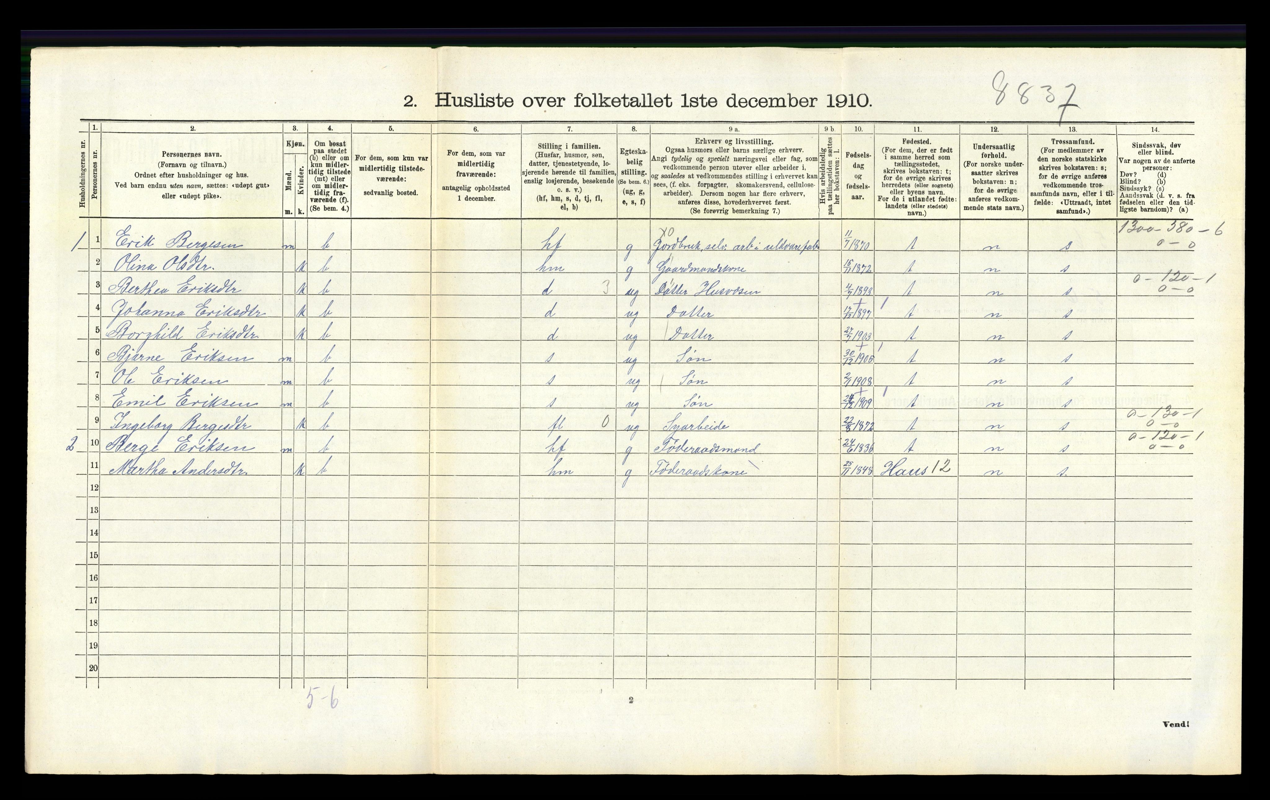 RA, Folketelling 1910 for 1254 Hamre herred, 1910, s. 209