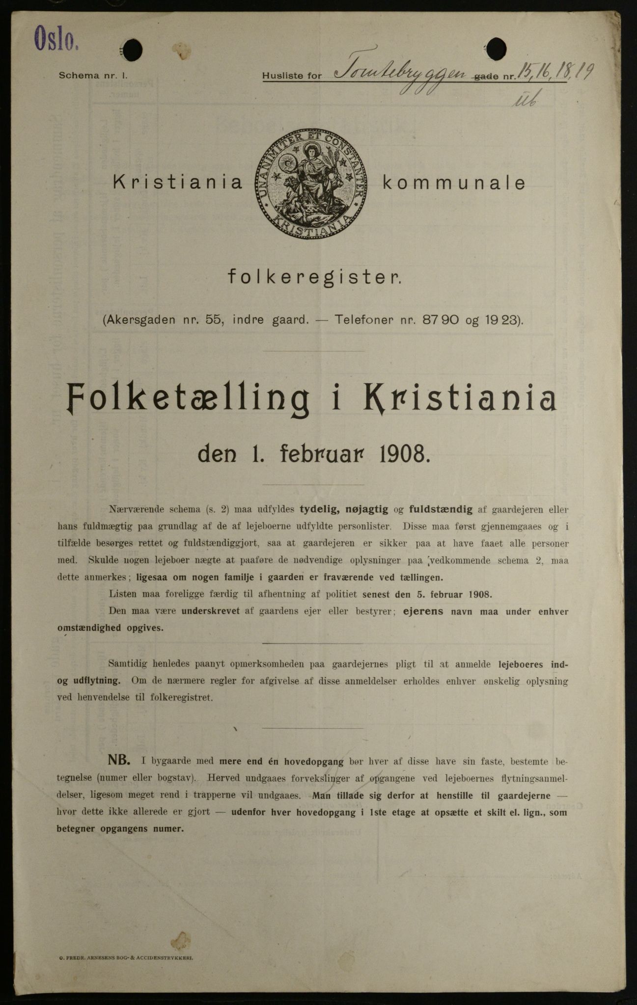 OBA, Kommunal folketelling 1.2.1908 for Kristiania kjøpstad, 1908, s. 101991
