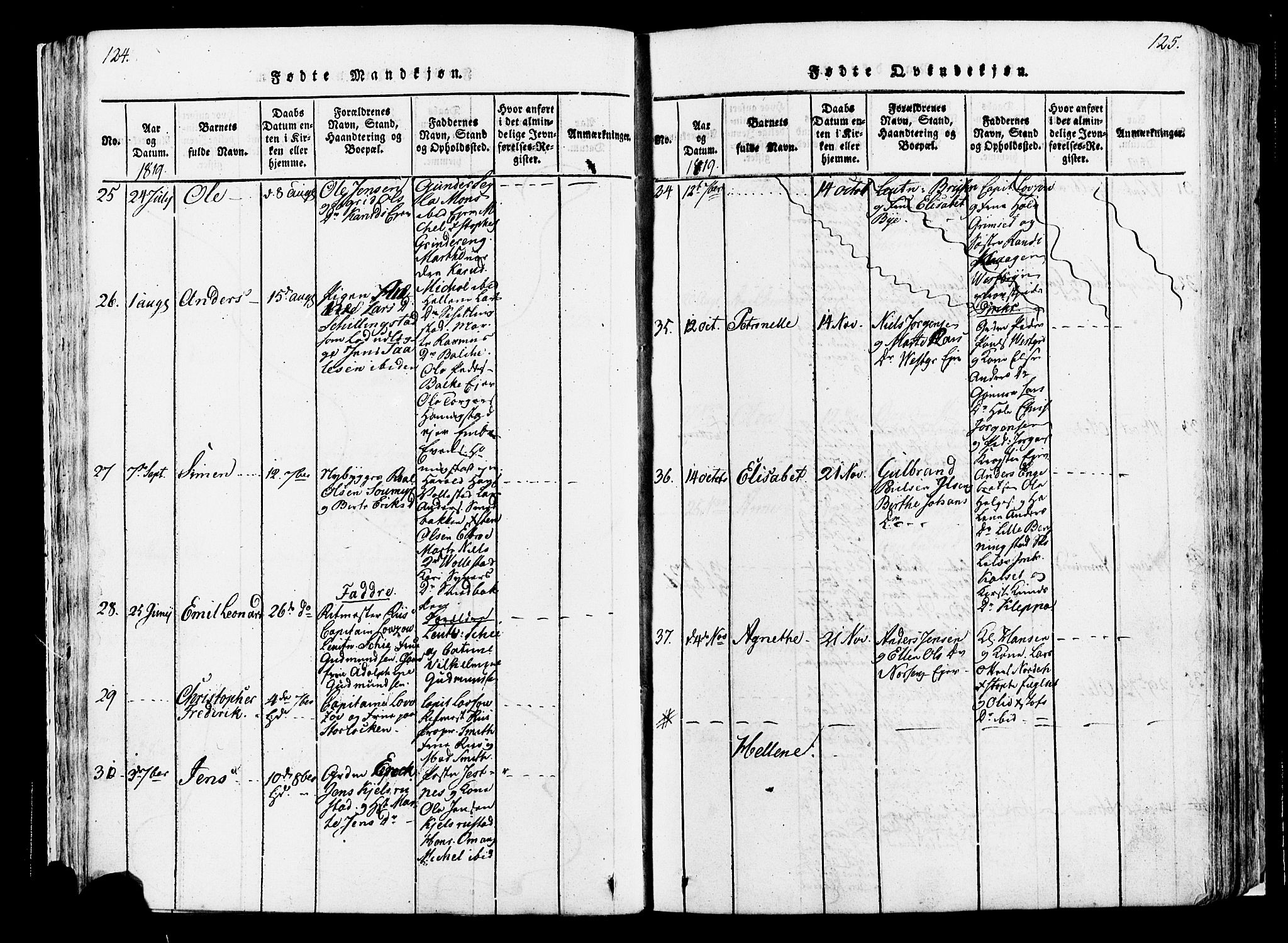 Løten prestekontor, AV/SAH-PREST-022/K/Ka/L0005: Ministerialbok nr. 5, 1814-1832, s. 124-125