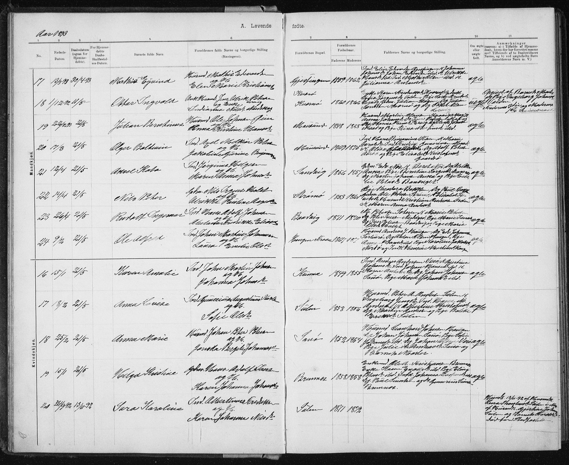 Ministerialprotokoller, klokkerbøker og fødselsregistre - Sør-Trøndelag, AV/SAT-A-1456/640/L0586: Klokkerbok nr. 640C03b, 1891-1908