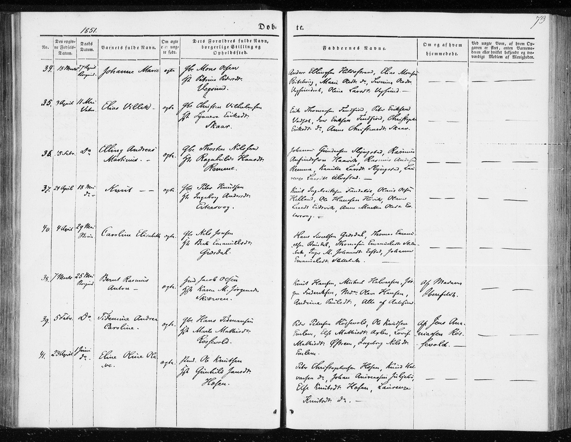 Ministerialprotokoller, klokkerbøker og fødselsregistre - Møre og Romsdal, AV/SAT-A-1454/528/L0415: Residerende kapellans bok nr. 528B03, 1843-1852, s. 73