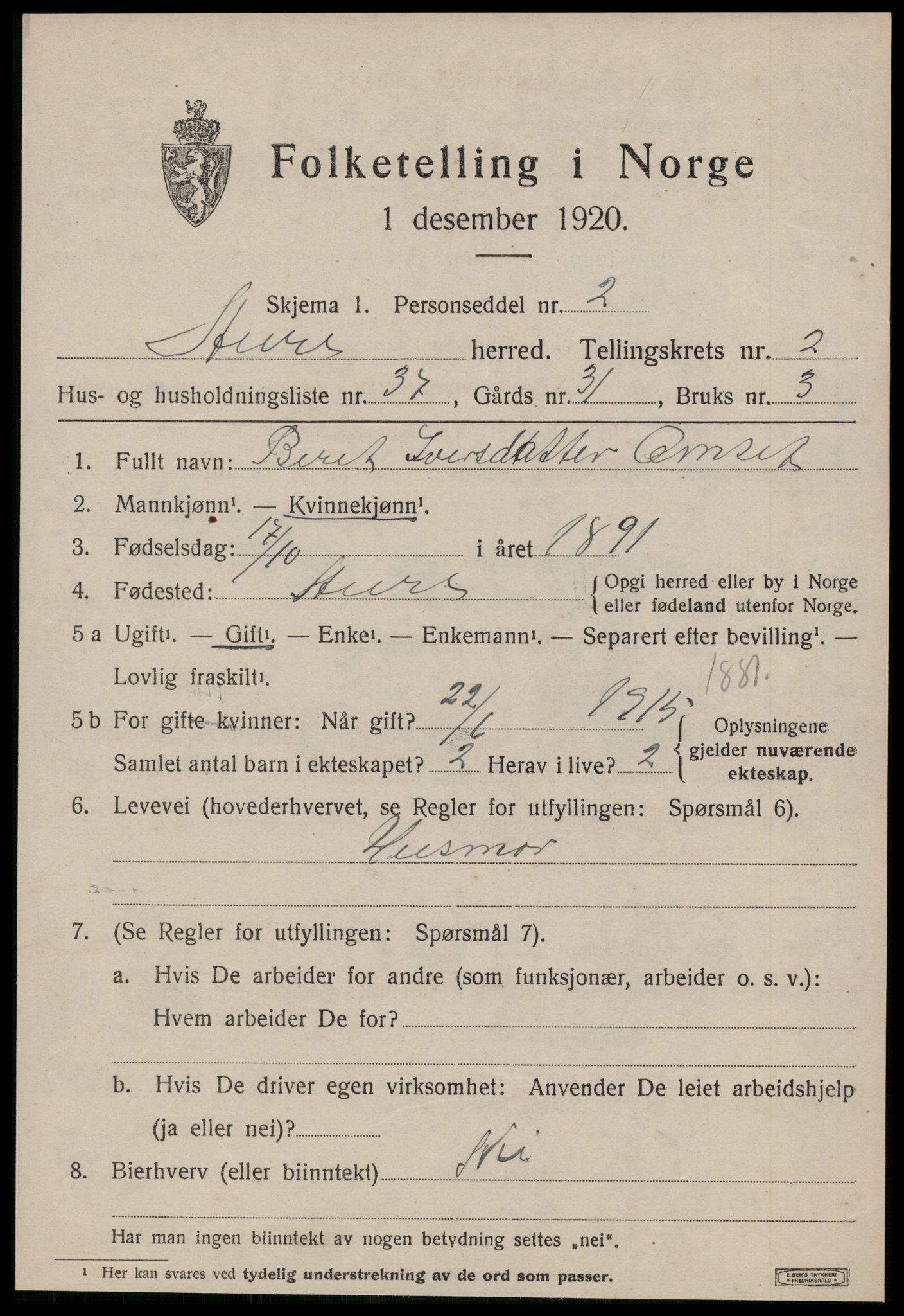 SAT, Folketelling 1920 for 1569 Aure herred, 1920, s. 1548