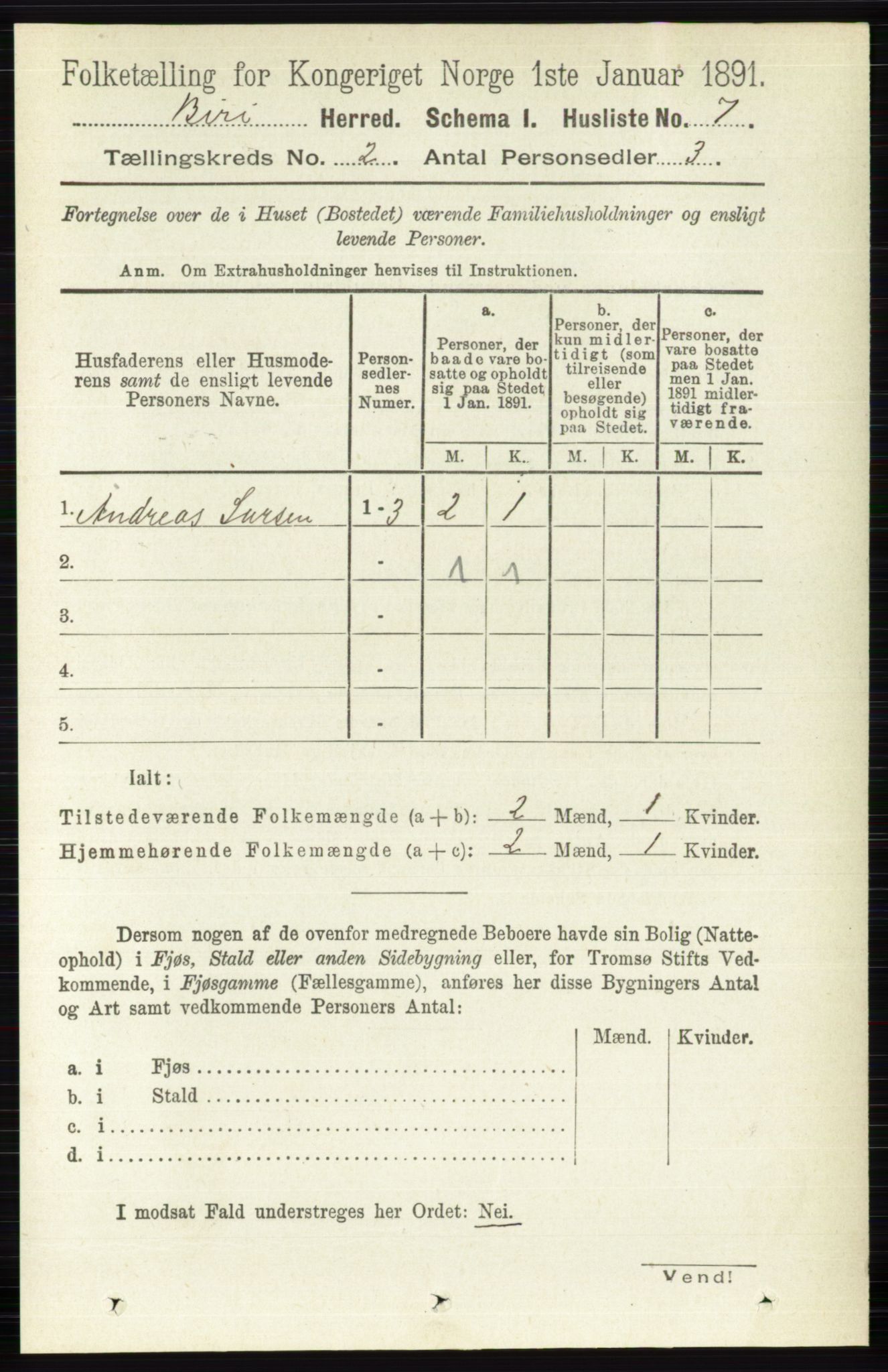 RA, Folketelling 1891 for 0525 Biri herred, 1891, s. 464