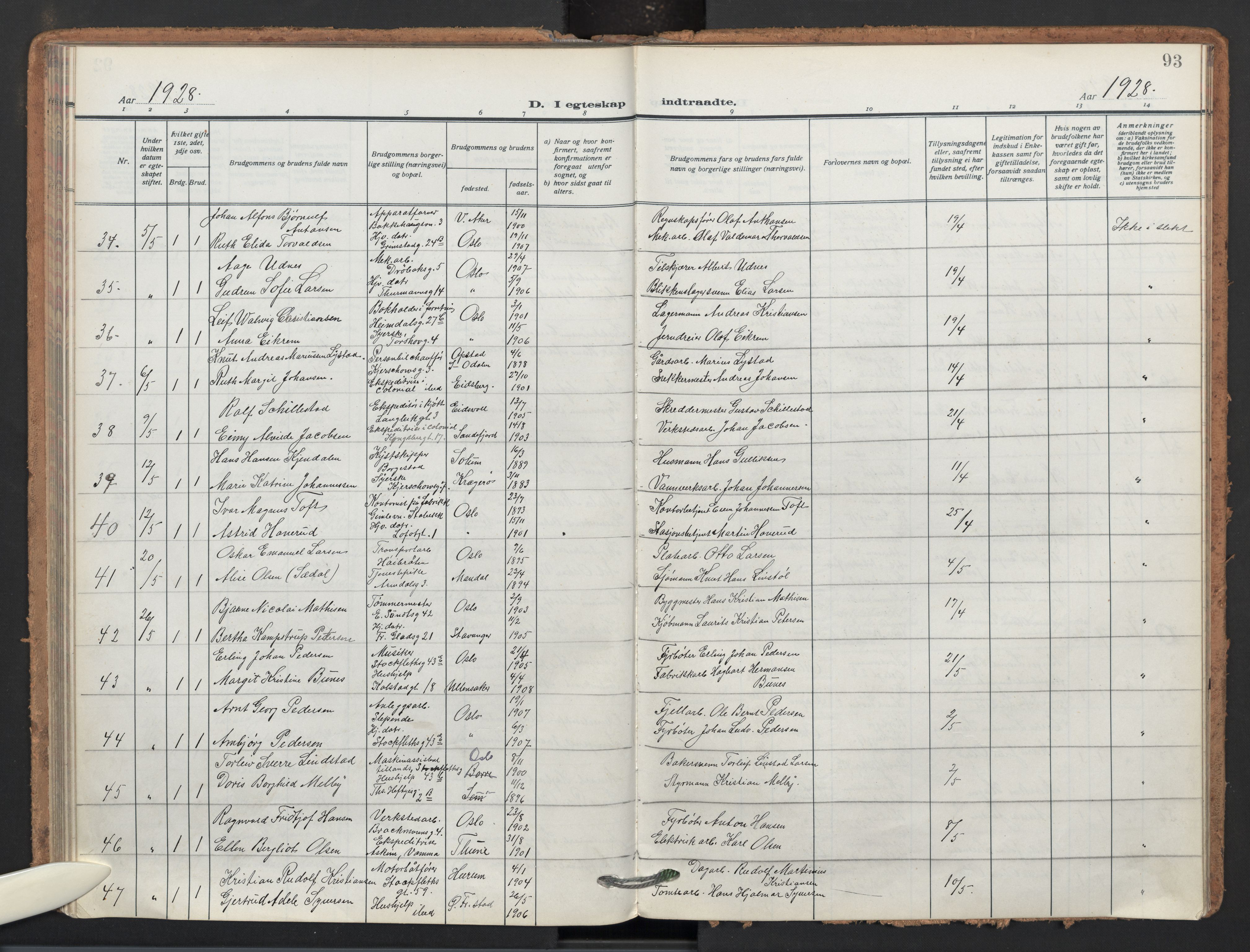 Sagene prestekontor Kirkebøker, AV/SAO-A-10796/F/L0013: Ministerialbok nr. 13, 1920-1929, s. 93
