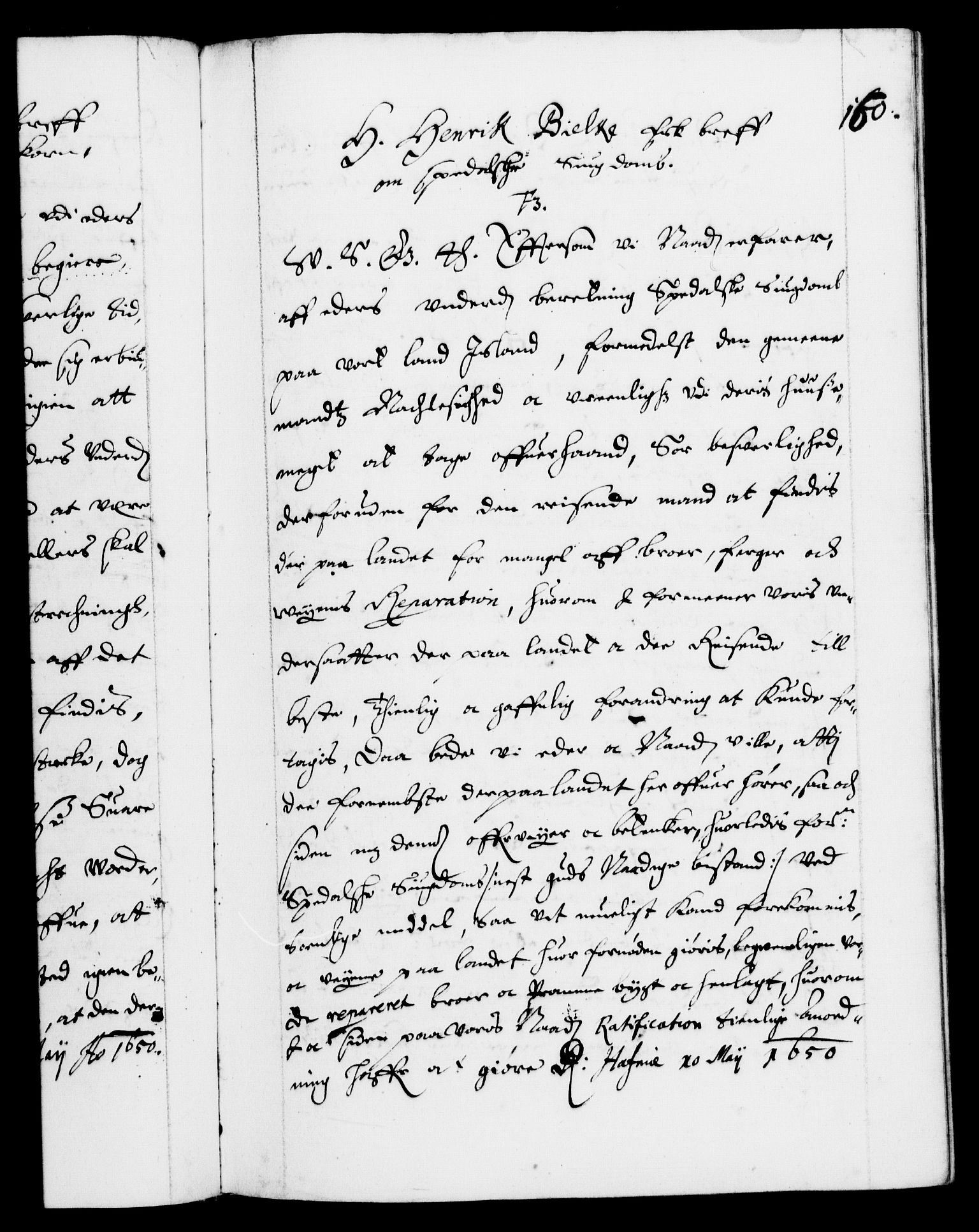 Danske Kanselli 1572-1799, AV/RA-EA-3023/F/Fc/Fca/Fcab/L0008: Norske tegnelser (mikrofilm), 1648-1652, s. 160a