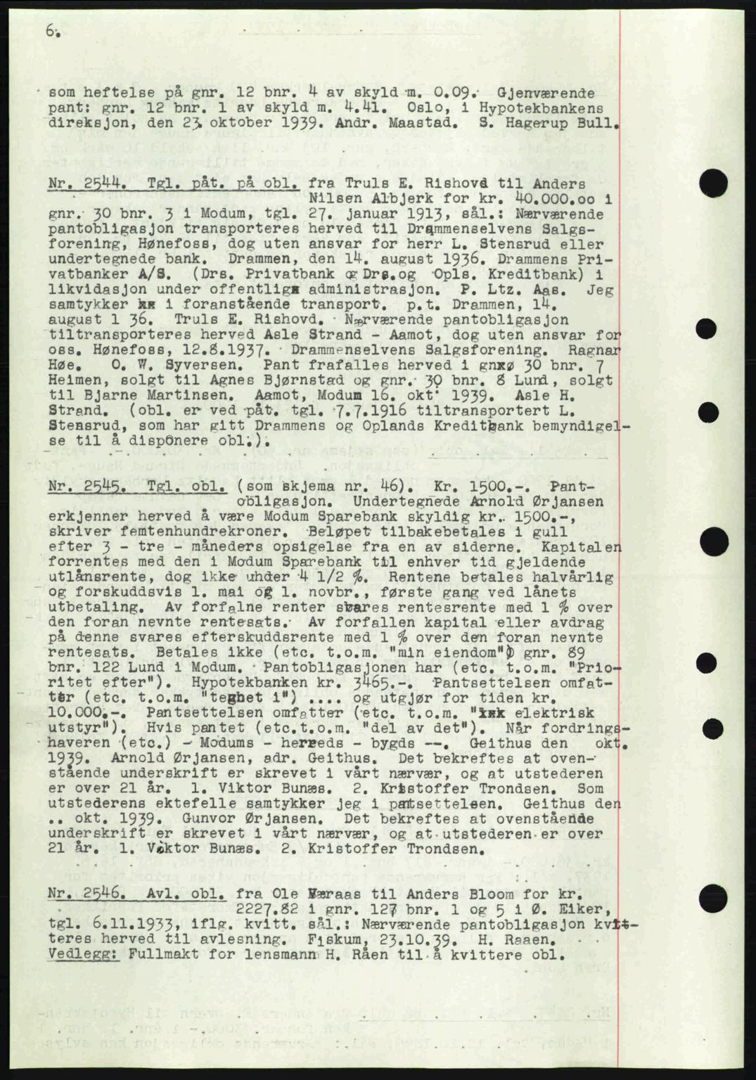 Eiker, Modum og Sigdal sorenskriveri, SAKO/A-123/G/Ga/Gab/L0041: Pantebok nr. A11, 1939-1940, Dagboknr: 2544/1939