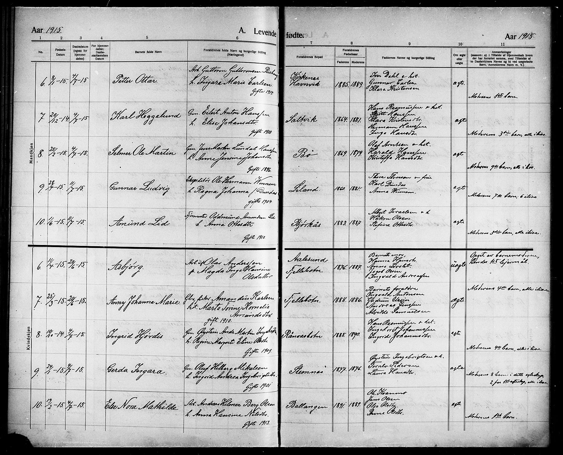 Ministerialprotokoller, klokkerbøker og fødselsregistre - Nordland, AV/SAT-A-1459/863/L0916: Klokkerbok nr. 863C06, 1907-1921