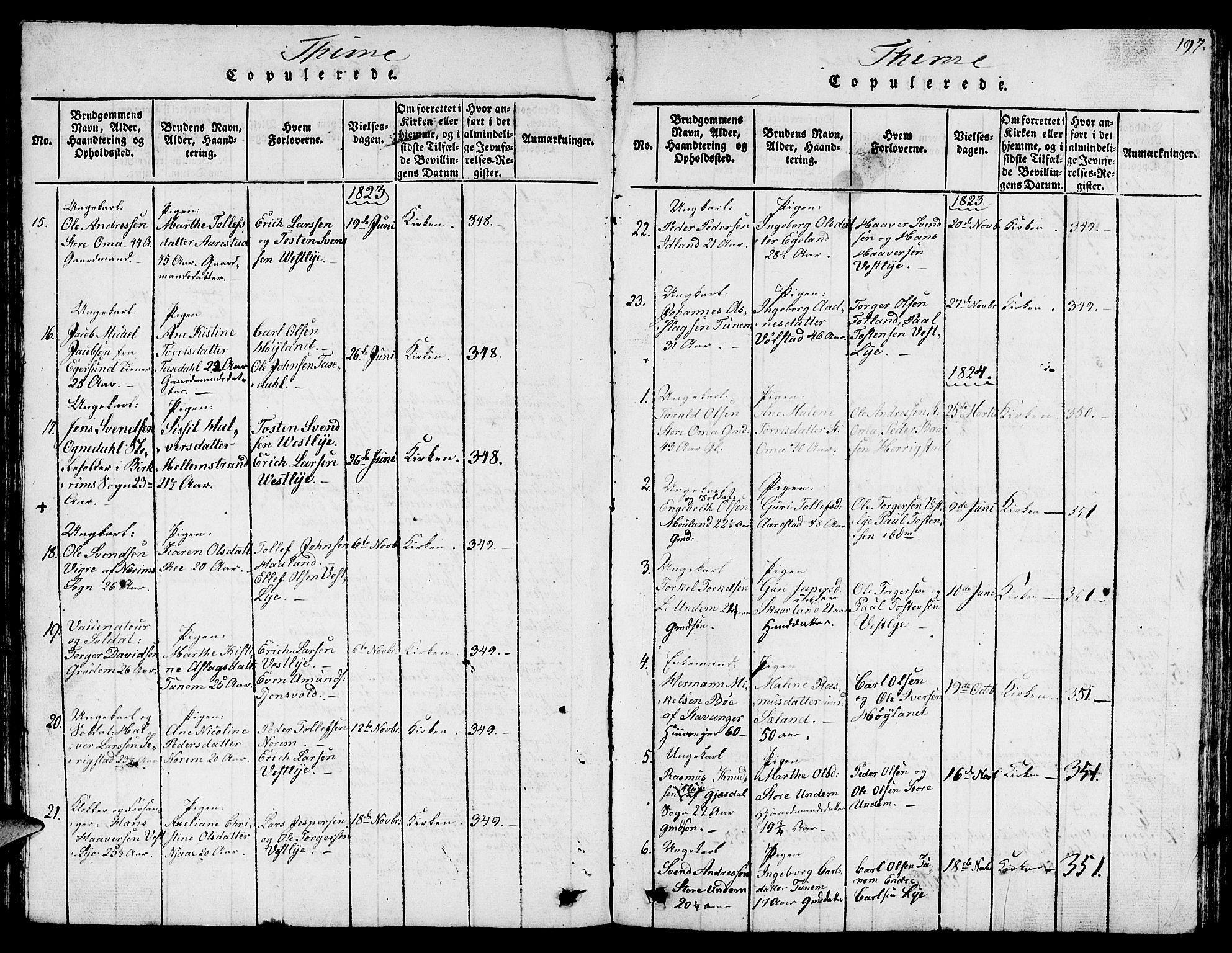 Lye sokneprestkontor, SAST/A-101794/001/30BB/L0001: Klokkerbok nr. B 1 /1, 1816-1826, s. 197