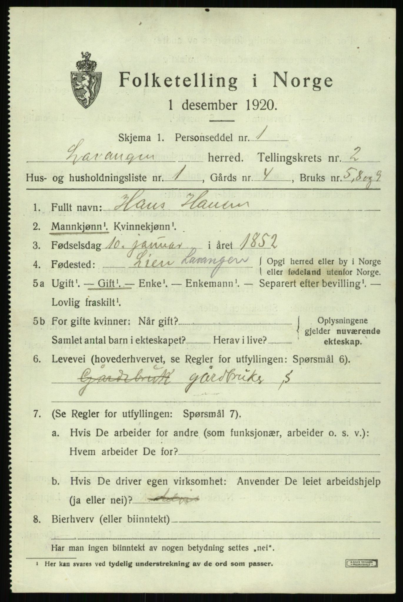 SATØ, Folketelling 1920 for 1920 Lavangen herred, 1920, s. 933