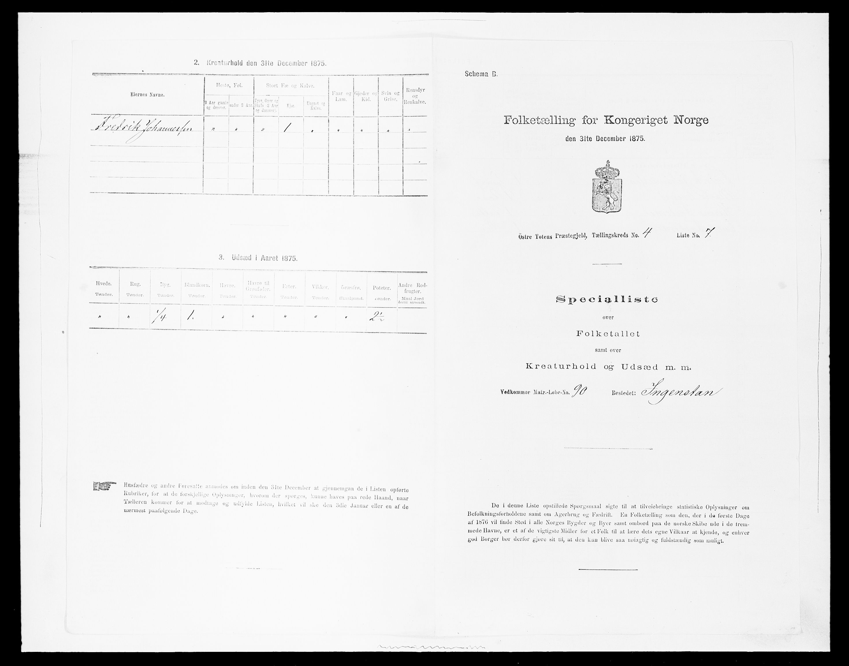 SAH, Folketelling 1875 for 0528P Østre Toten prestegjeld, 1875, s. 767