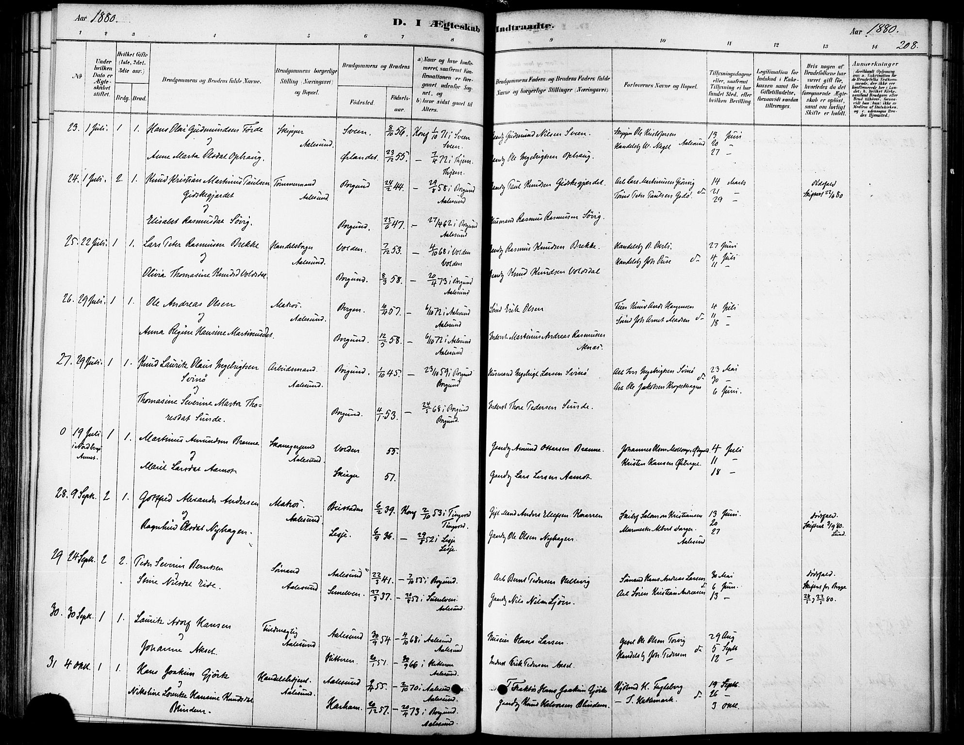 Ministerialprotokoller, klokkerbøker og fødselsregistre - Møre og Romsdal, AV/SAT-A-1454/529/L0454: Ministerialbok nr. 529A04, 1878-1885, s. 208