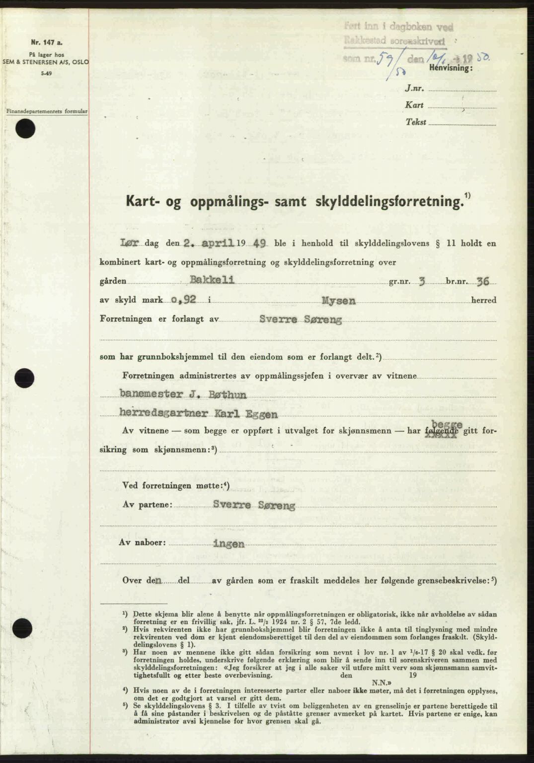 Rakkestad sorenskriveri, SAO/A-10686/G/Gb/Gba/Gbab/L0019: Pantebok nr. A19, 1949-1950, Dagboknr: 59/1950