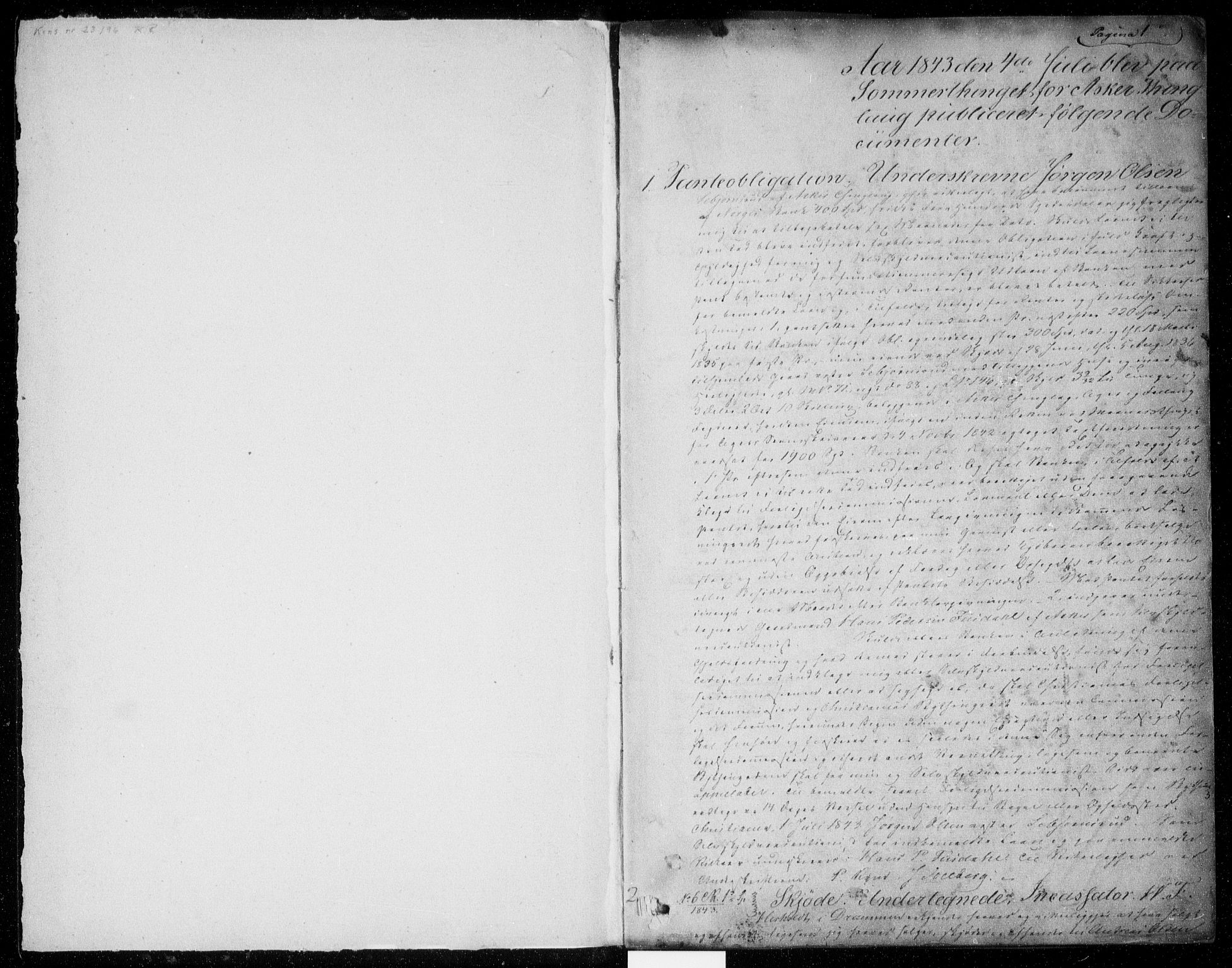 Aker sorenskriveri, SAO/A-10895/G/Gb/Gba/L0012: Pantebok nr. I 12, 1843-1845, s. 0-1