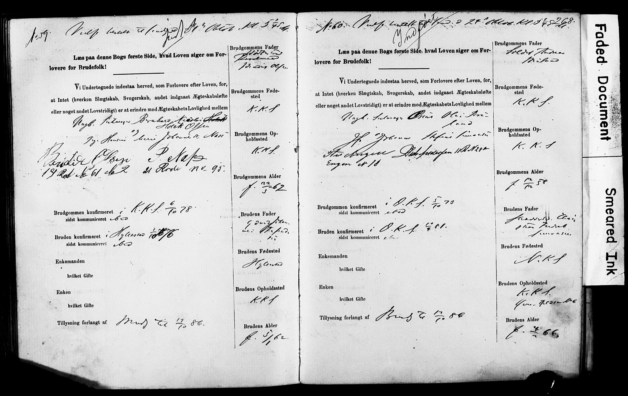 Korskirken sokneprestembete, SAB/A-76101: Forlovererklæringer nr. II.5.5, 1878-1889, s. 268