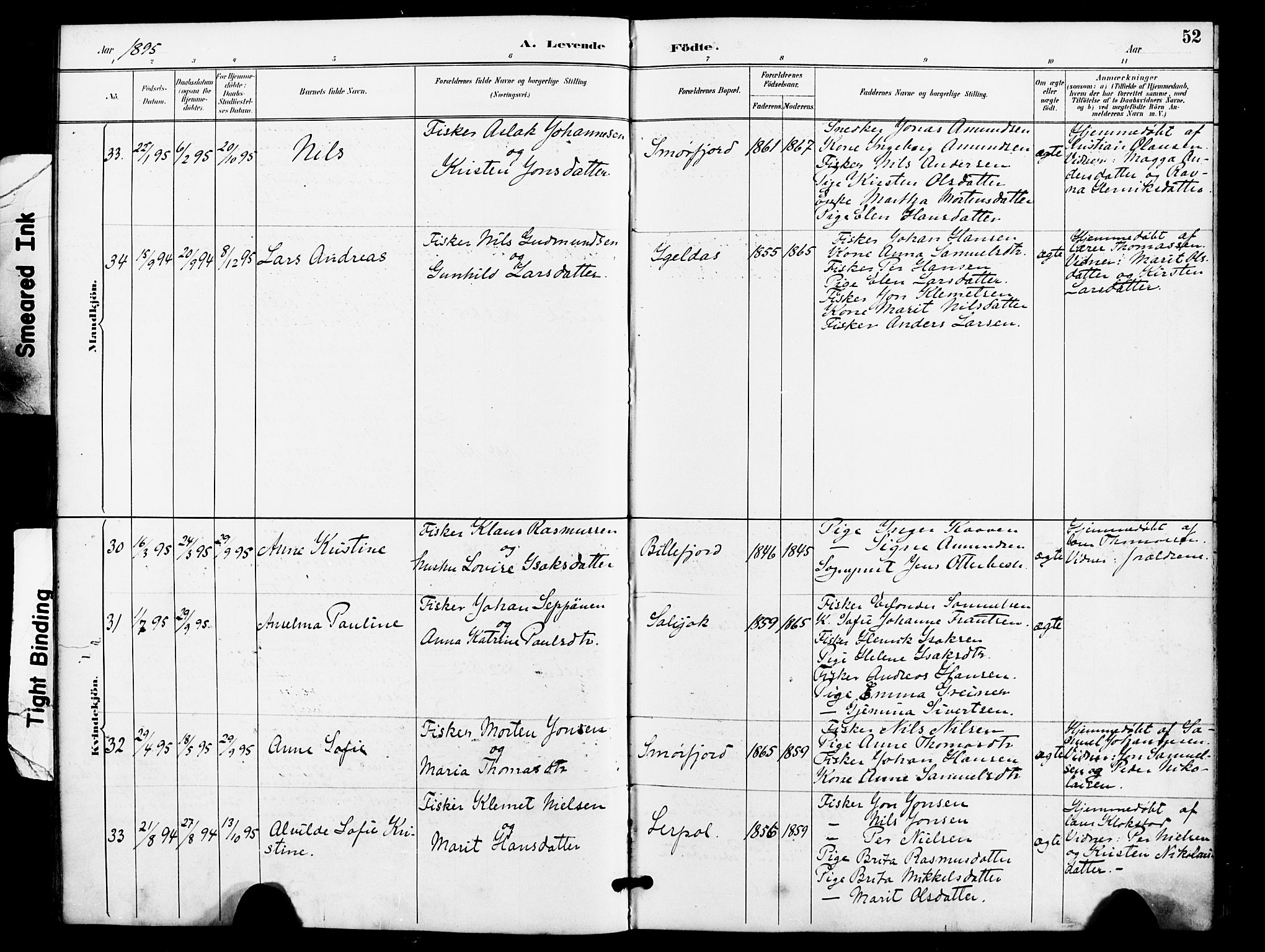 Kistrand/Porsanger sokneprestembete, AV/SATØ-S-1351/H/Ha/L0008.kirke: Ministerialbok nr. 8, 1890-1898, s. 52