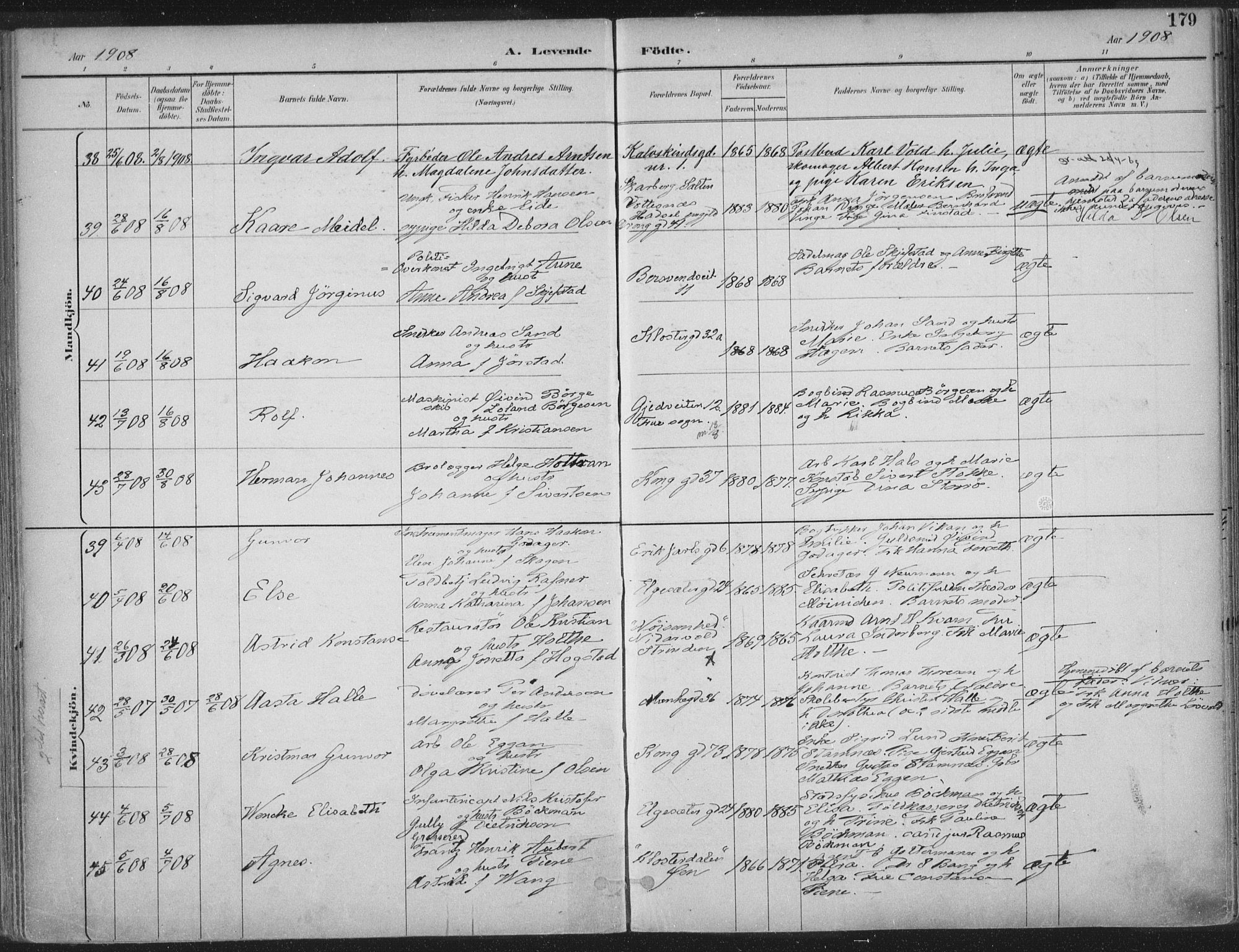 Ministerialprotokoller, klokkerbøker og fødselsregistre - Sør-Trøndelag, SAT/A-1456/601/L0062: Ministerialbok nr. 601A30, 1891-1911, s. 179