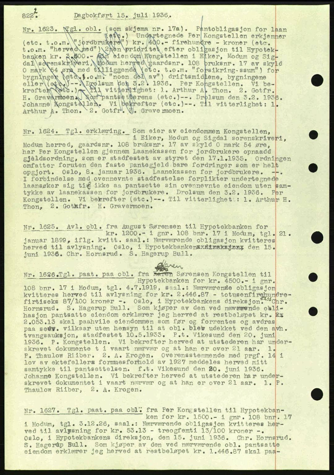 Eiker, Modum og Sigdal sorenskriveri, SAKO/A-123/G/Ga/Gab/L0032: Pantebok nr. A2, 1936-1936, Dagboknr: 1623/1936