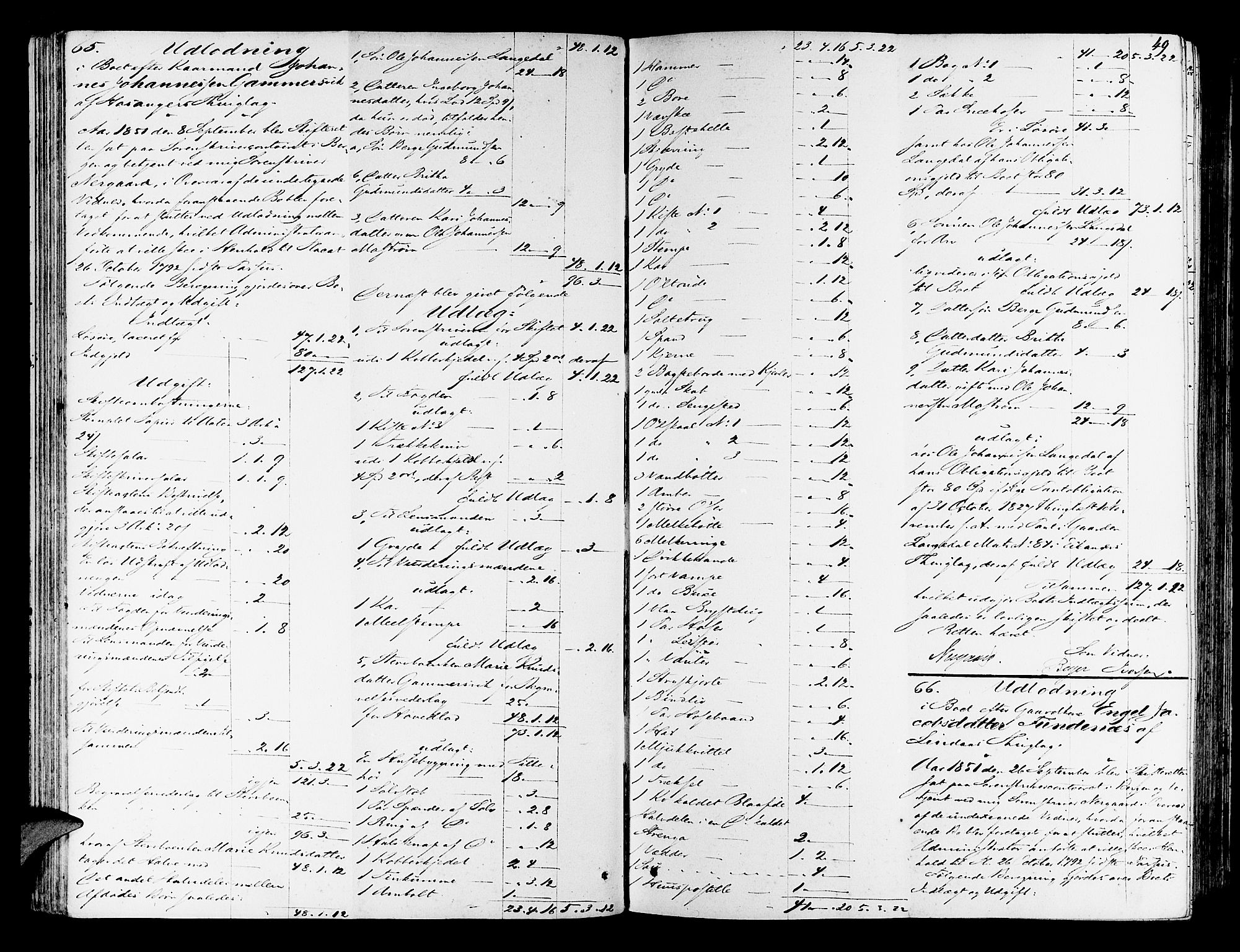 Nordhordland sorenskrivar, AV/SAB-A-2901/1/H/Hd/Hda/L0005: Skifteutlodningsprotokollar, 1851-1857, s. 48b-49a