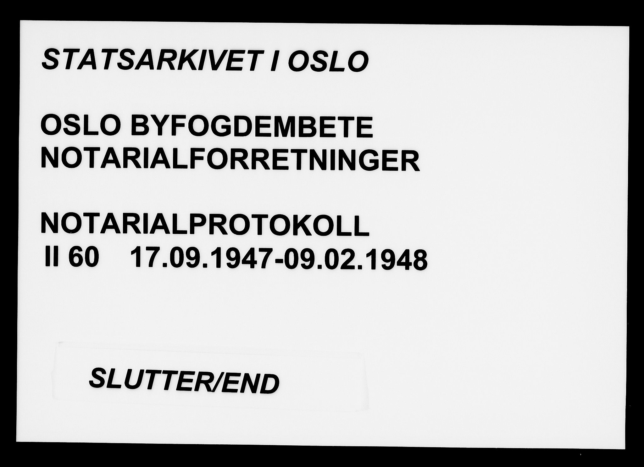 Oslo byfogd avd. I, SAO/A-10220/L/Lb/Lbb/L0060: Notarialprotokoll, rekke II: Vigsler, 1947-1948