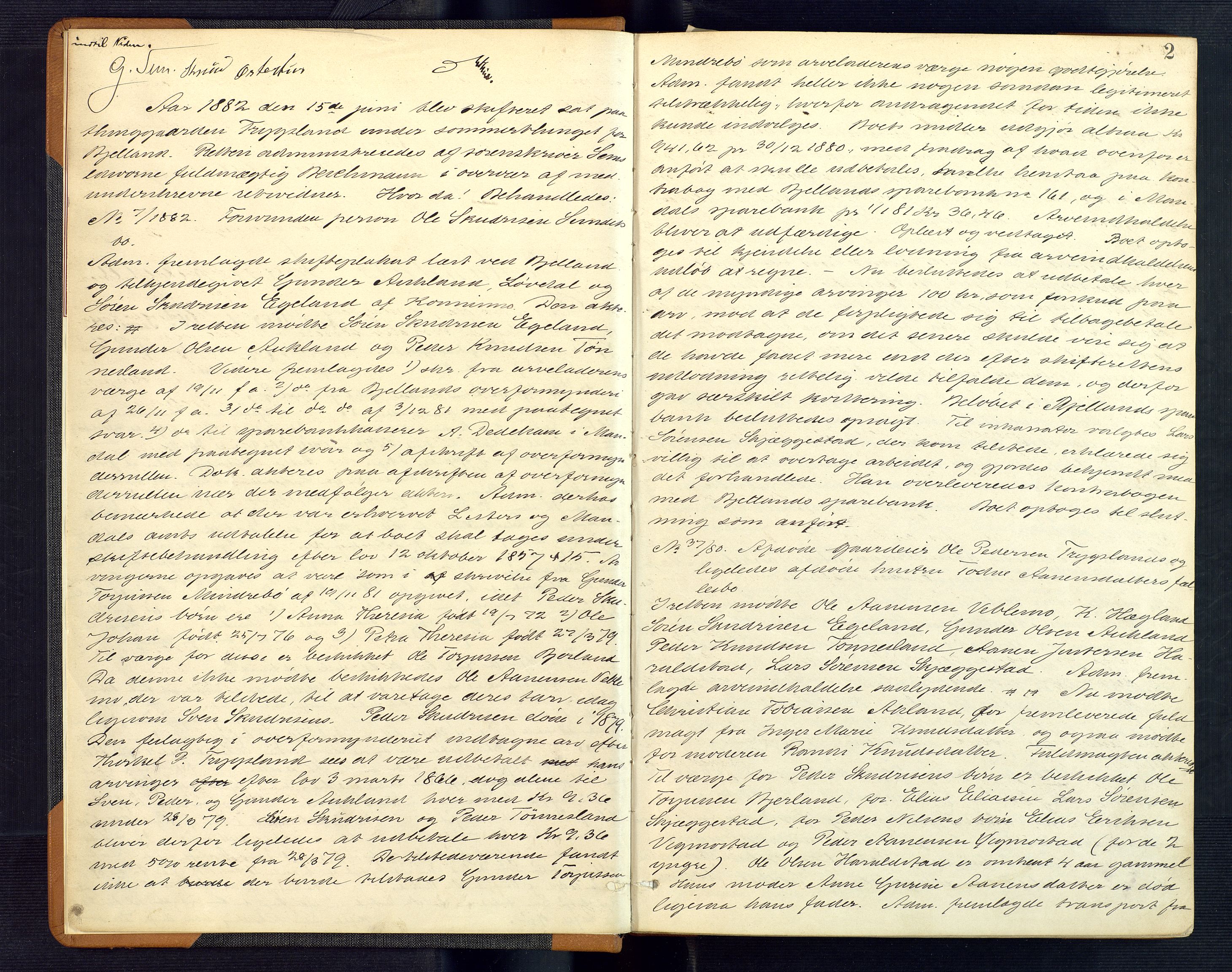 Mandal sorenskriveri, SAK/1221-0005/001/H/Hc/L0074: Skifteforhandlingsprotokoll nr 6, 1882-1887, s. 2
