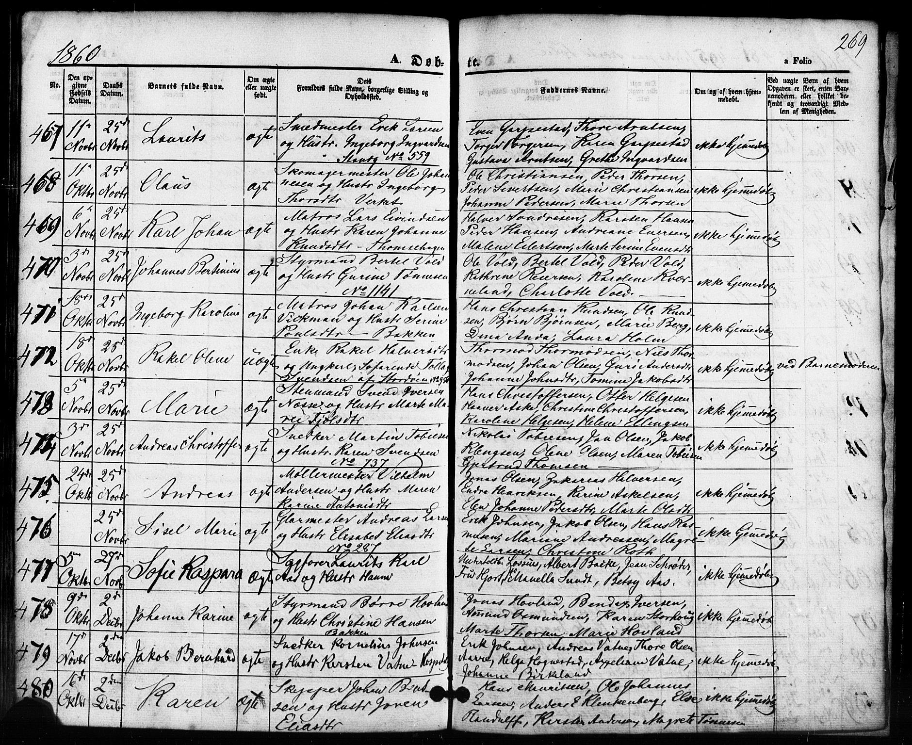 Domkirken sokneprestkontor, AV/SAST-A-101812/001/30/30BB/L0010: Klokkerbok nr. B 10, 1855-1860, s. 269