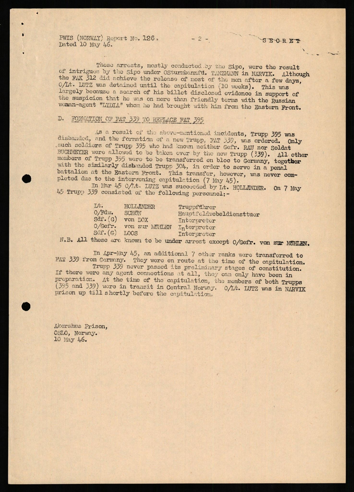 Forsvaret, Forsvarets overkommando II, AV/RA-RAFA-3915/D/Db/L0013: CI Questionaires. Tyske okkupasjonsstyrker i Norge. Tyskere., 1945-1946, s. 391