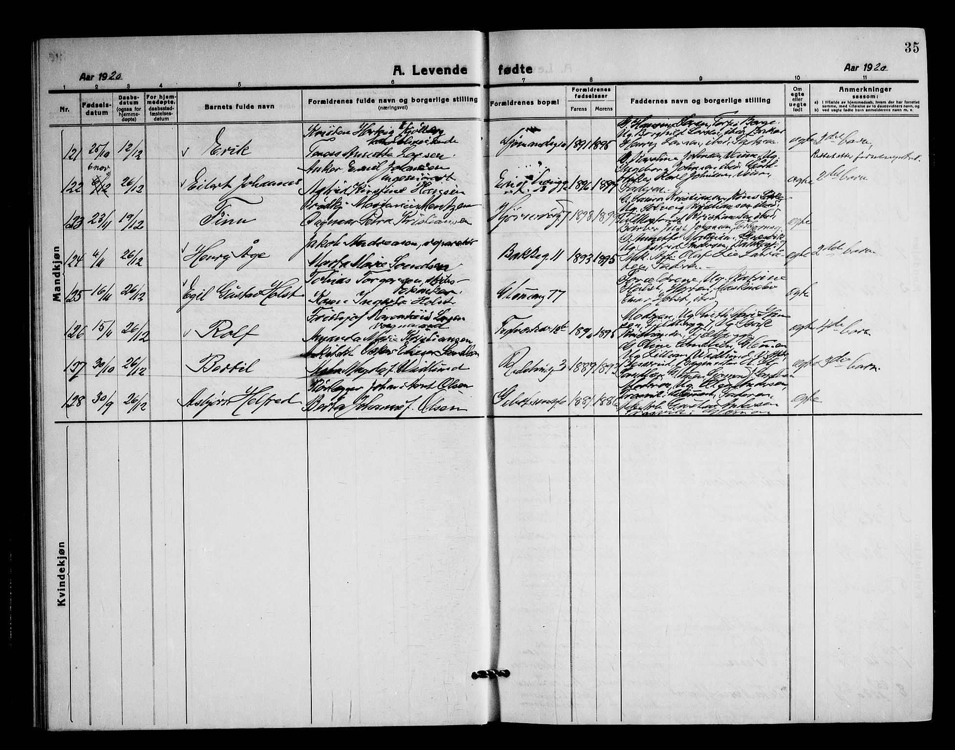 Fredrikstad domkirkes prestekontor Kirkebøker, AV/SAO-A-10906/G/Ga/L0005: Klokkerbok nr. 5, 1918-1948, s. 35