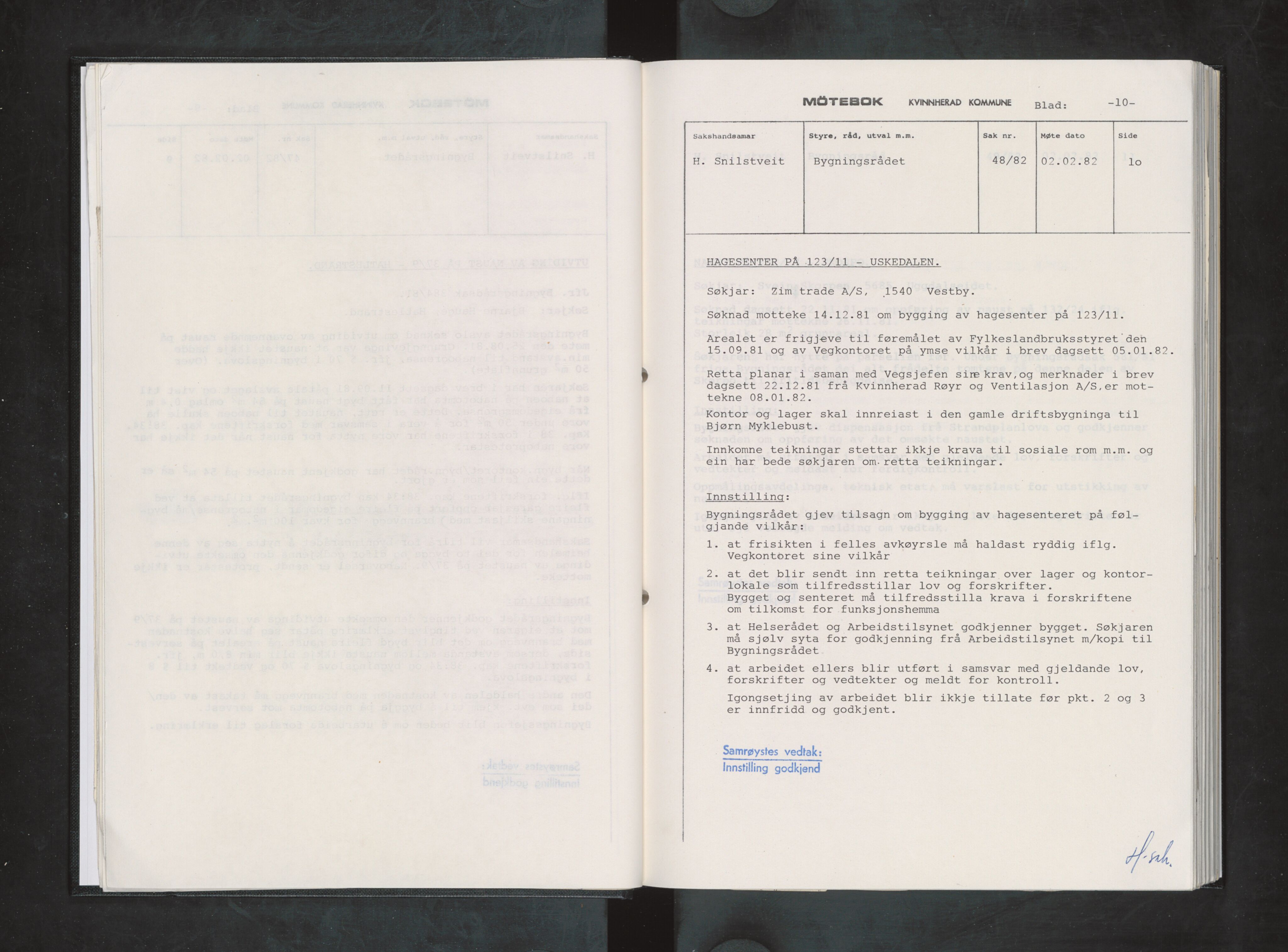 Kvinnherad kommune. Bygningsrådet , IKAH/1224-511/A/Aa/L0030: Møtebøker for bygningsrådet , 1982